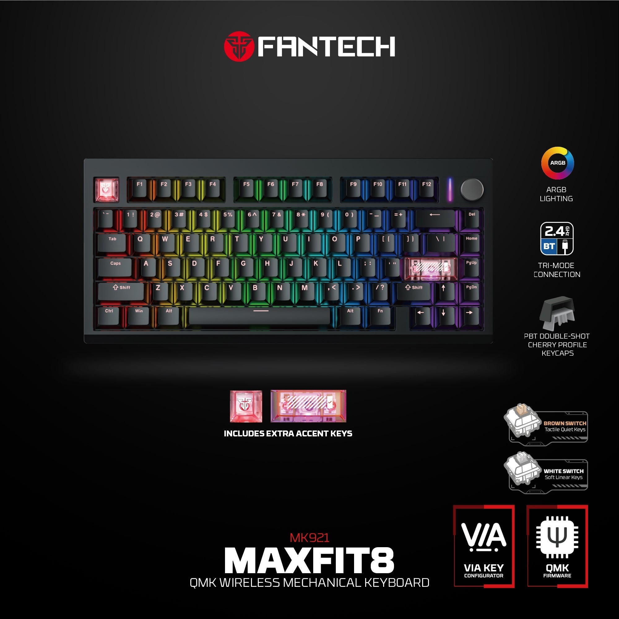 Fantech Mk921 Maxfit8 Qmk Mechanical Keyboard