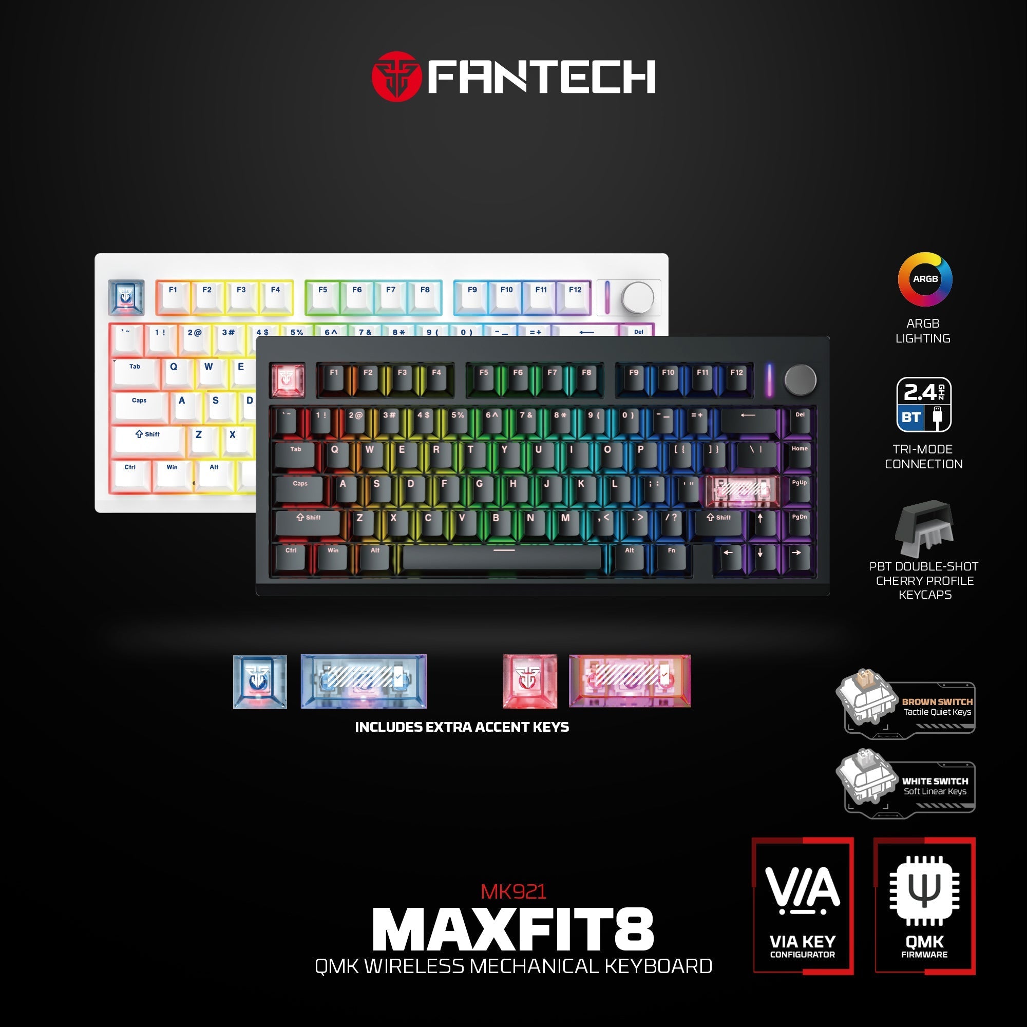 Fantech Mk921 Maxfit8 Qmk Mechanical Keyboard Mk921