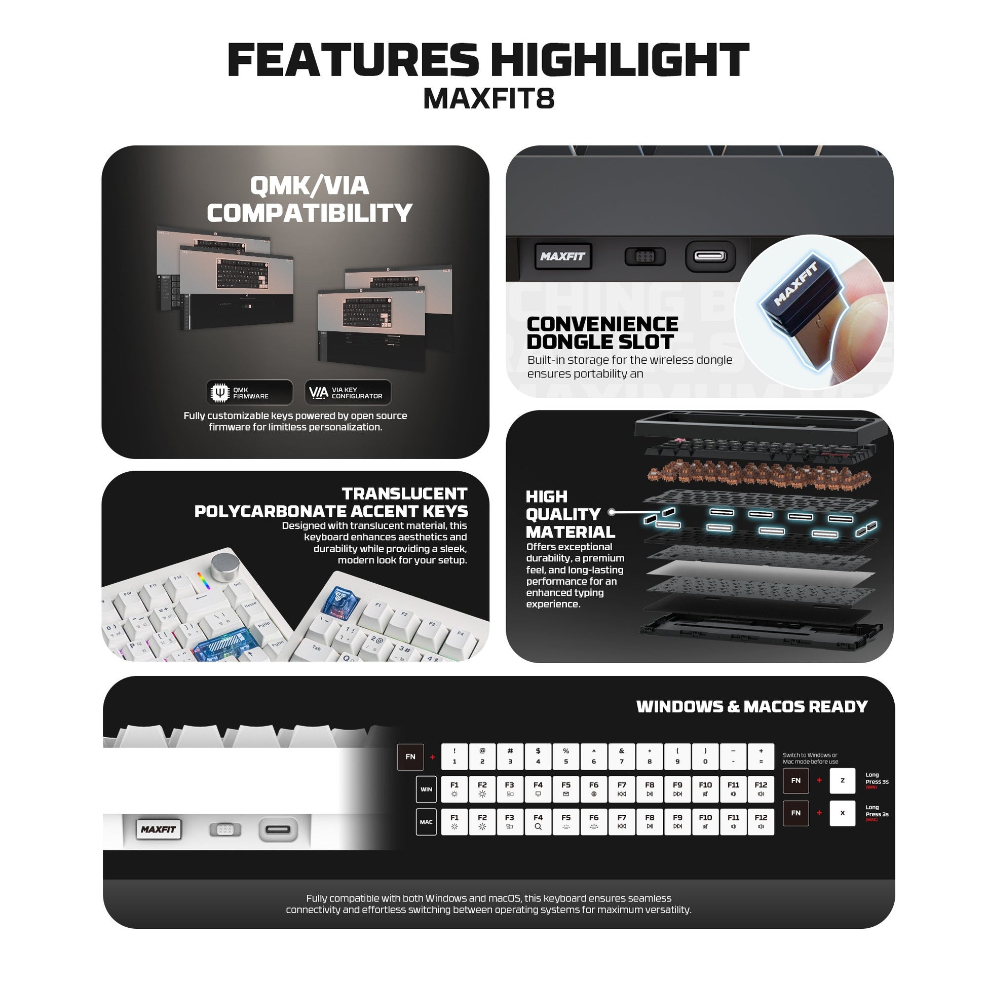 Fantech Mk921 Maxfit8 Qmk Mechanical Keyboard