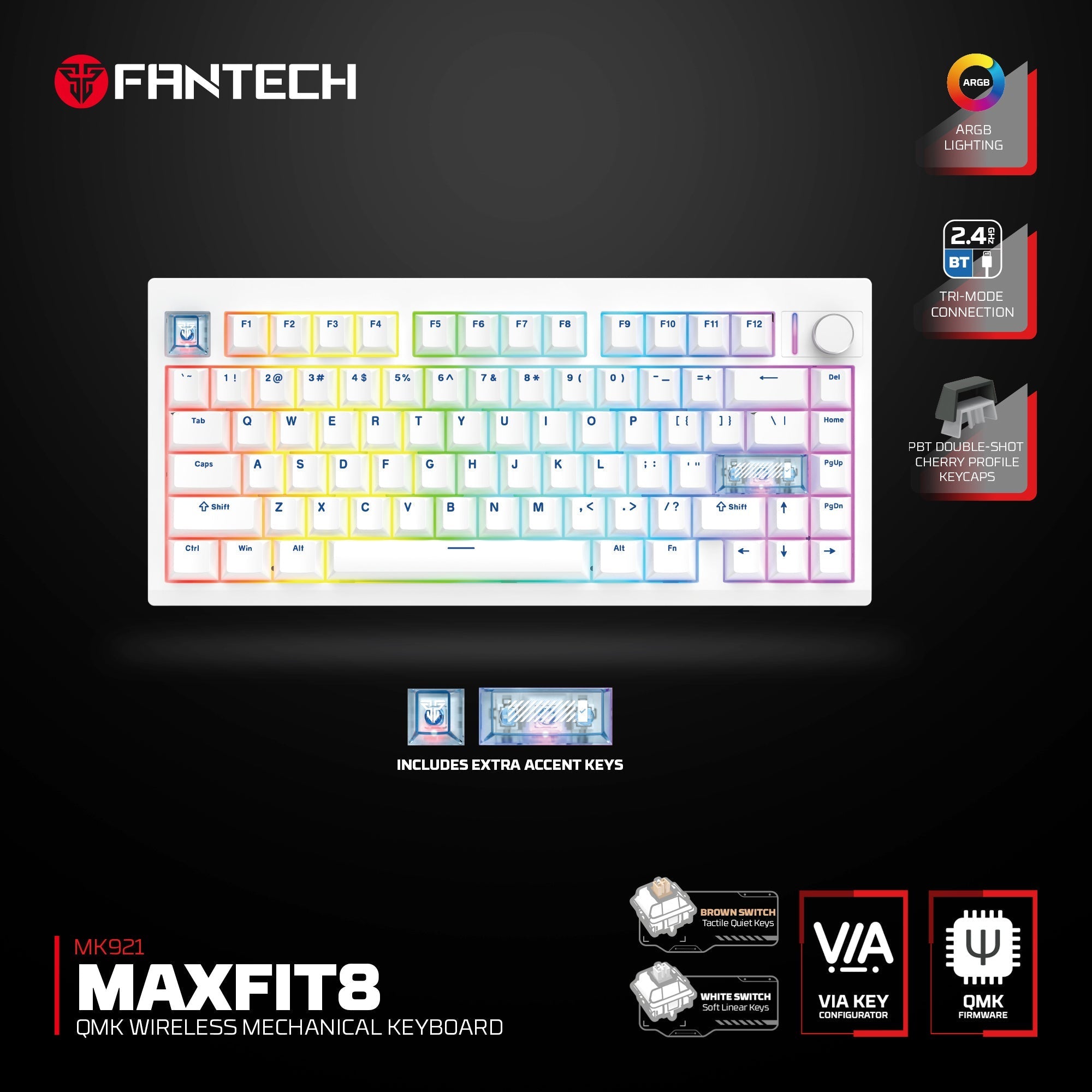 Fantech Mk921 Maxfit8 Qmk Mechanical Keyboard Mk921