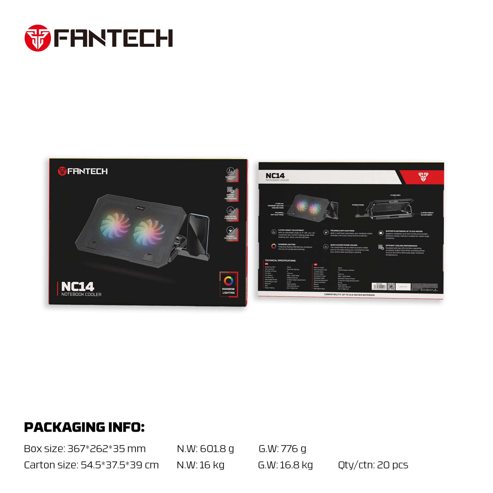 Fantech Nc14 Notebook Cooler Laptop Cooling Pad - Gameonjo