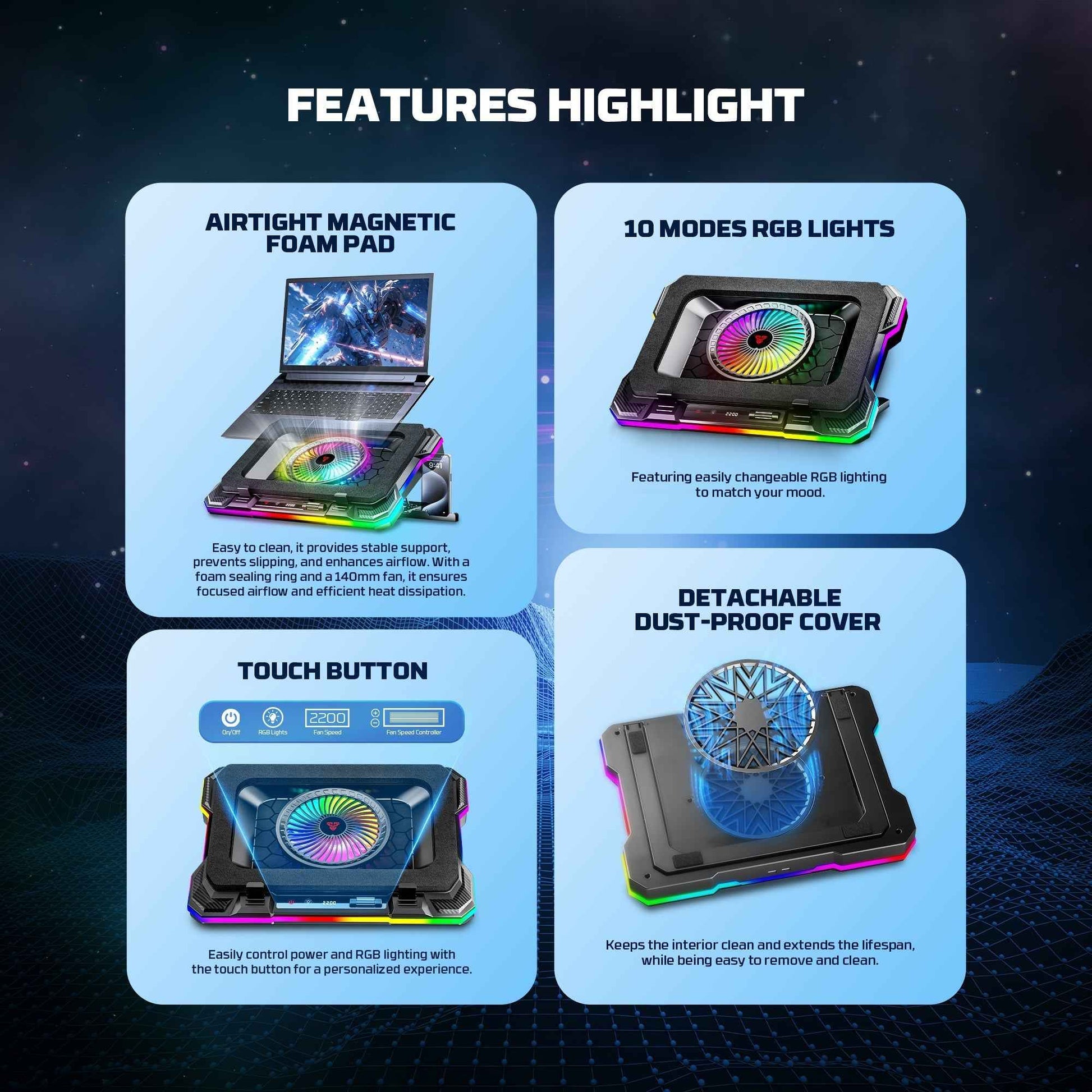 Fantech Nc22 Notebook Cooler Laptop Cooling Pad