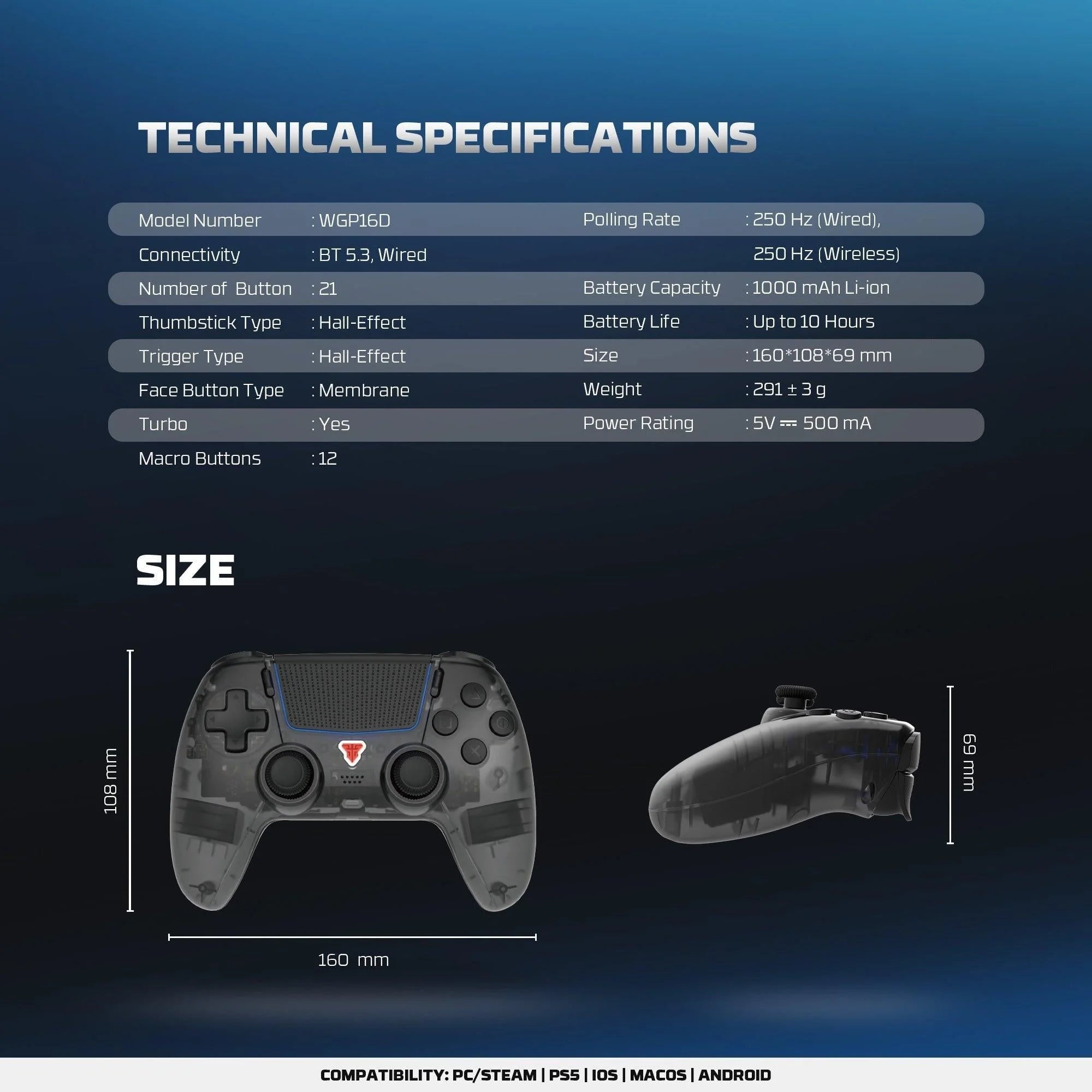 Fantech nova ii d wgp16d controller hall effect (ps5) new