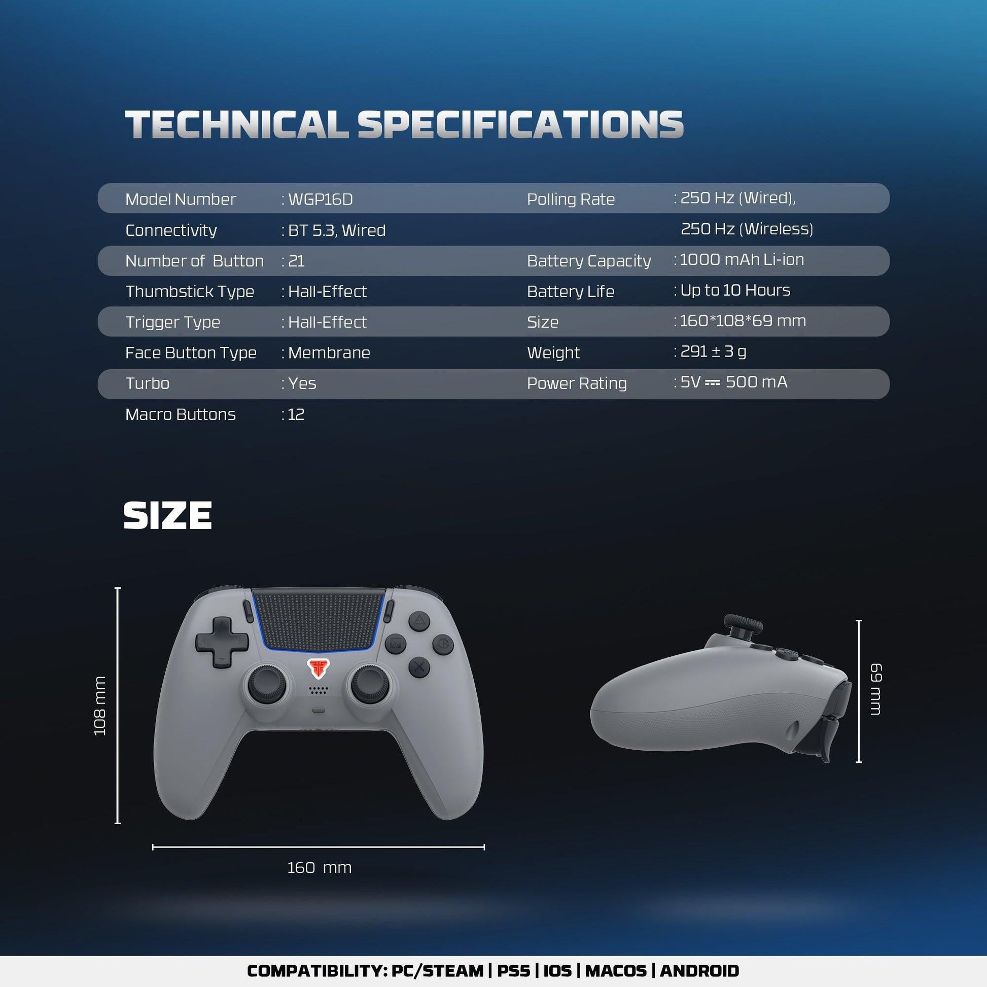Fantech NOVA II D WGP16D Controller Hall Effect (PS5) NEW.