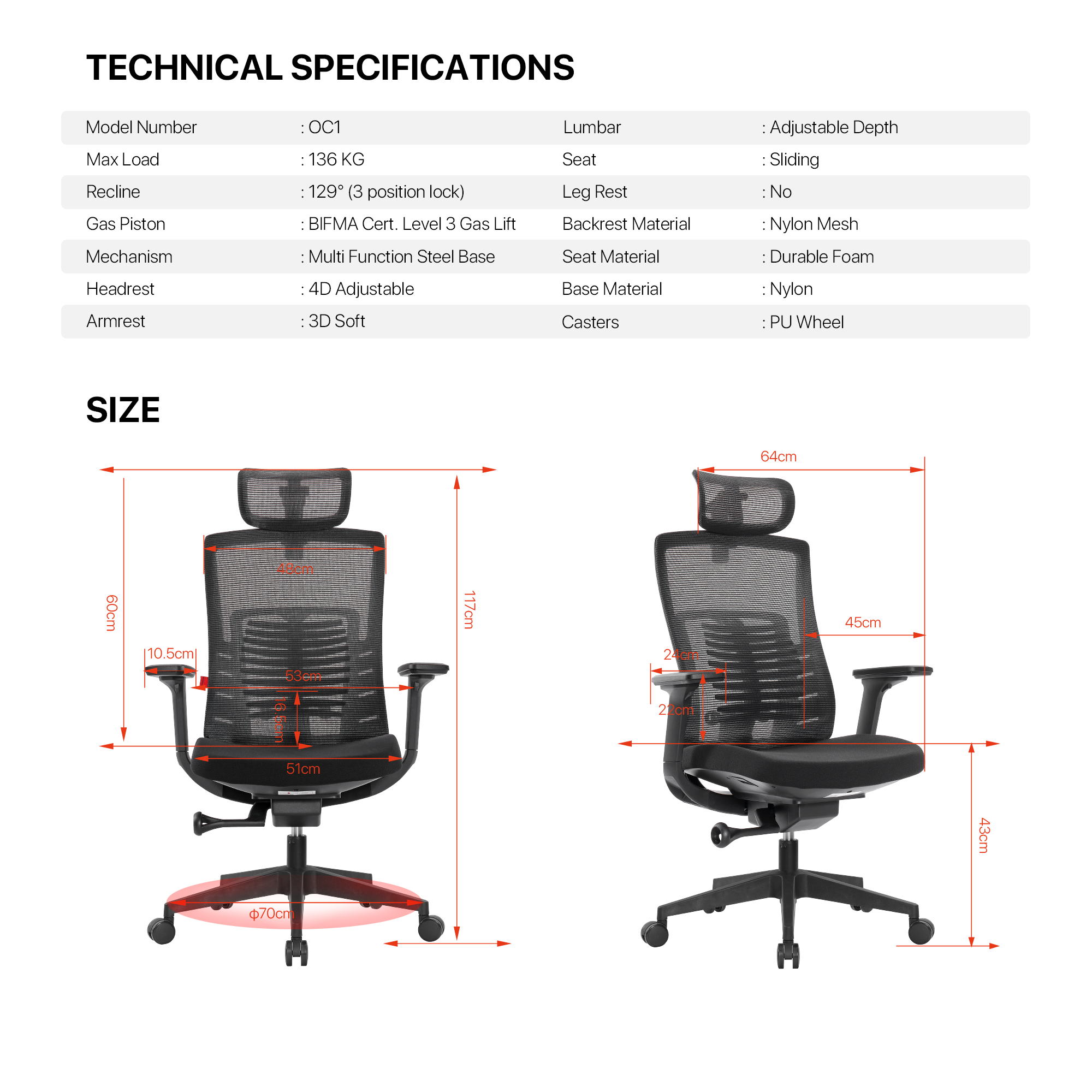 FANTECH OC1 Ergonomic Office Chair Black.
