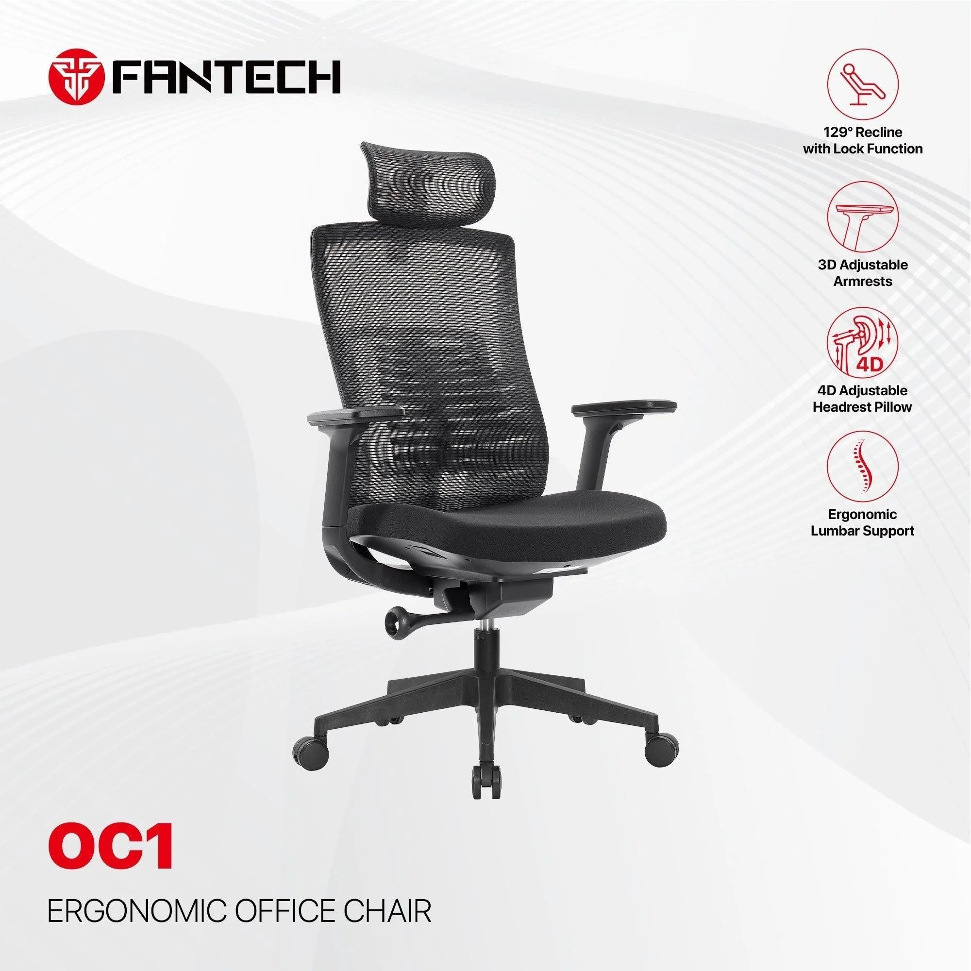 Fantech oc1 ergonomic office chair black - desk & chair