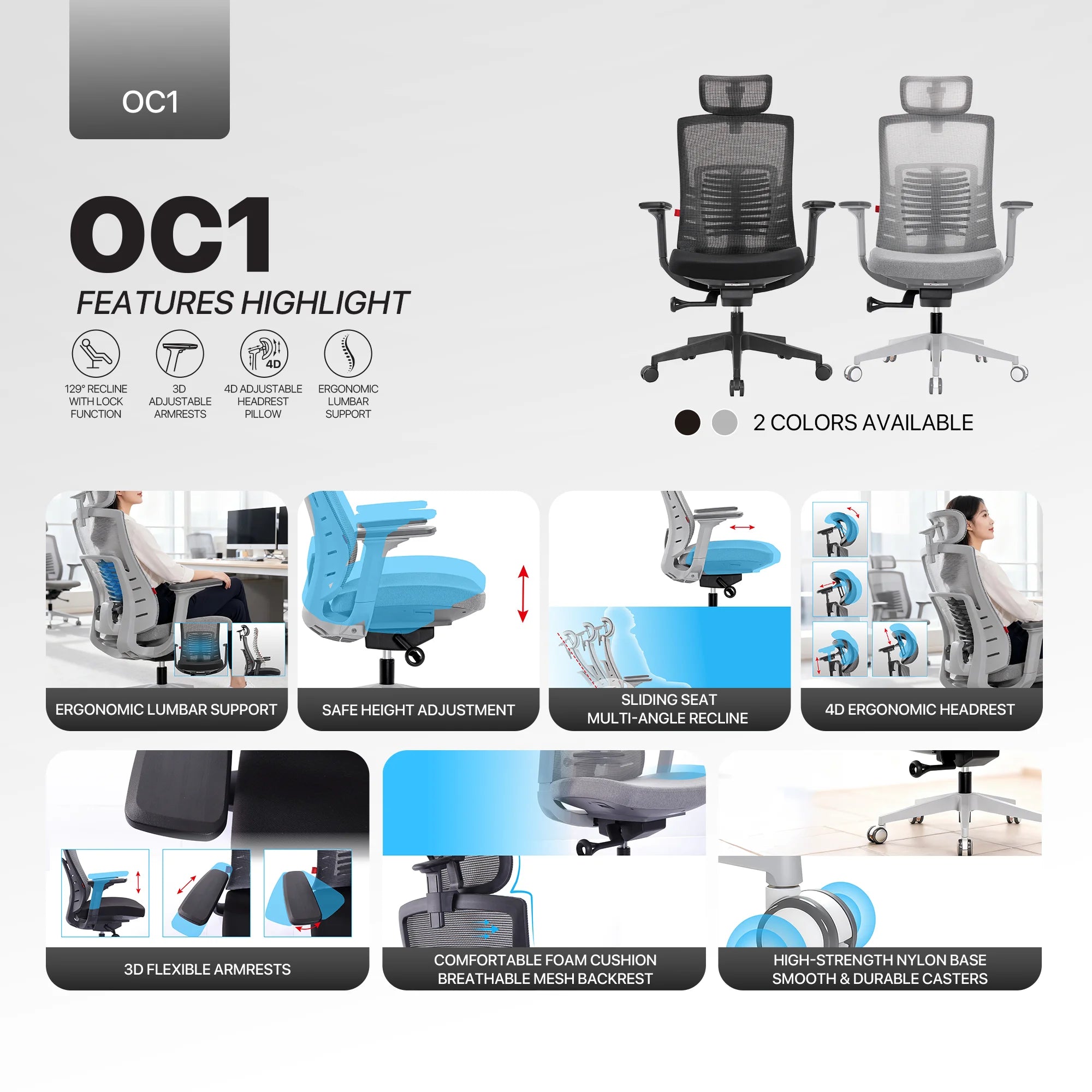 Fantech oc1 ergonomic office chair white - desk & chair