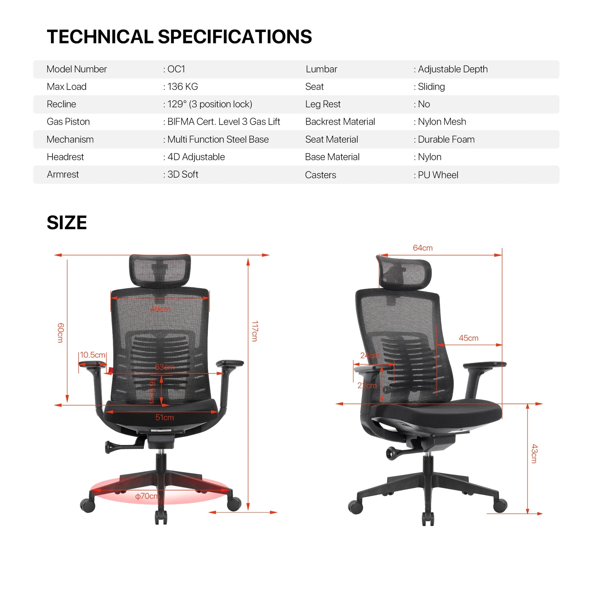 Fantech oc1 ergonomic office chair white - desk & chair