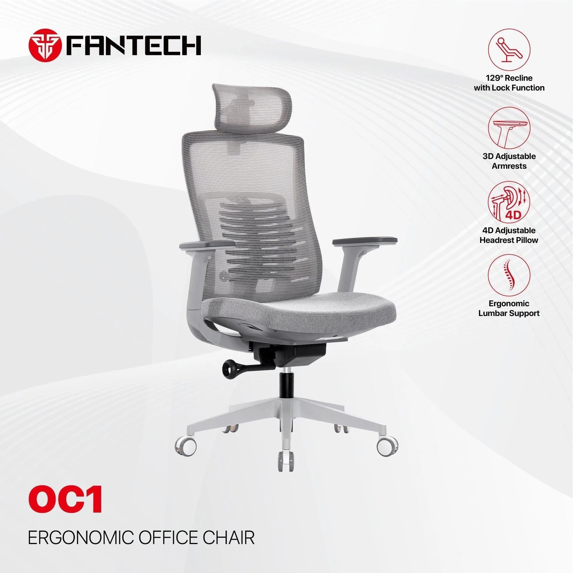 Fantech oc1 ergonomic office chair white - desk & chair
