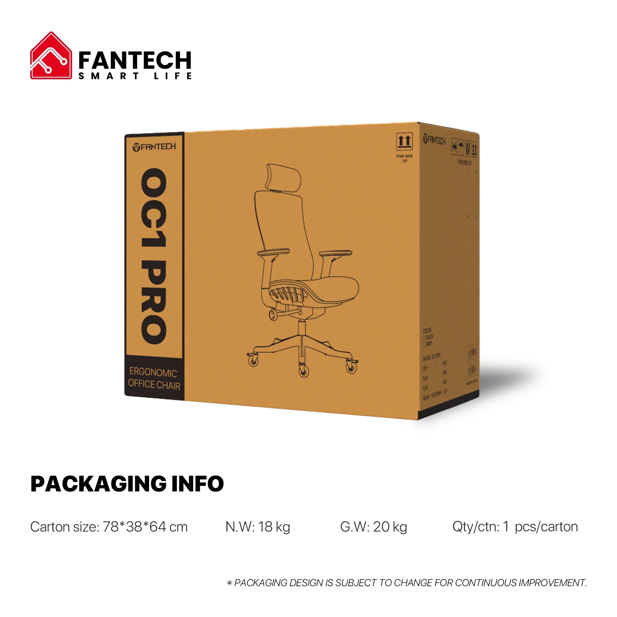 Fantech oc1 pro ergonomic office chair black - desk & chair