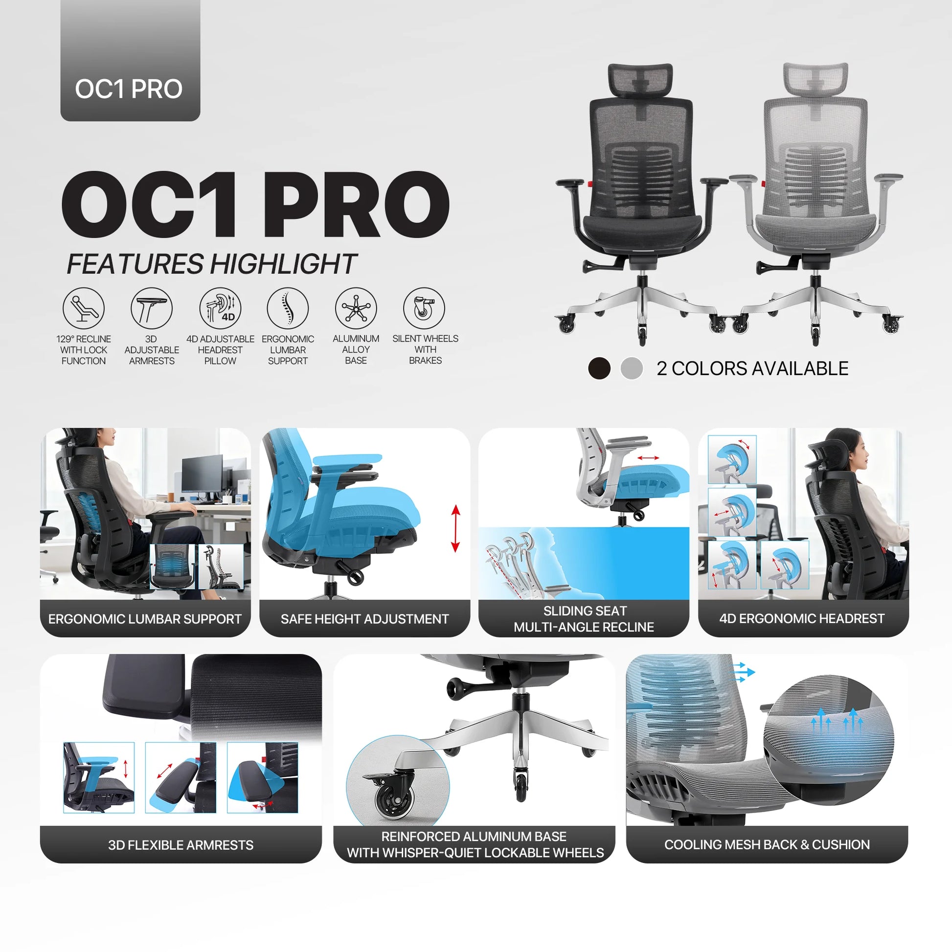 Fantech oc1 pro ergonomic office chair black - desk & chair