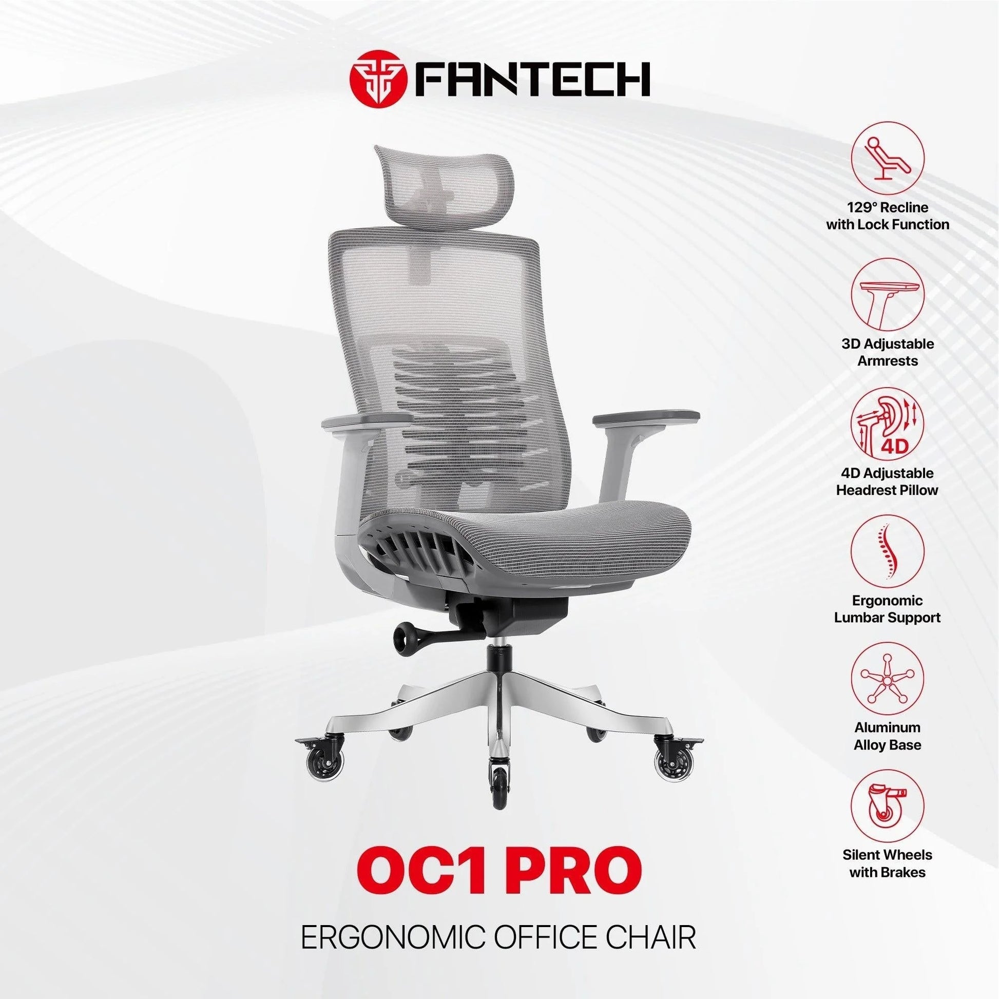 Fantech oc1 pro ergonomic office chair white - desk & chair