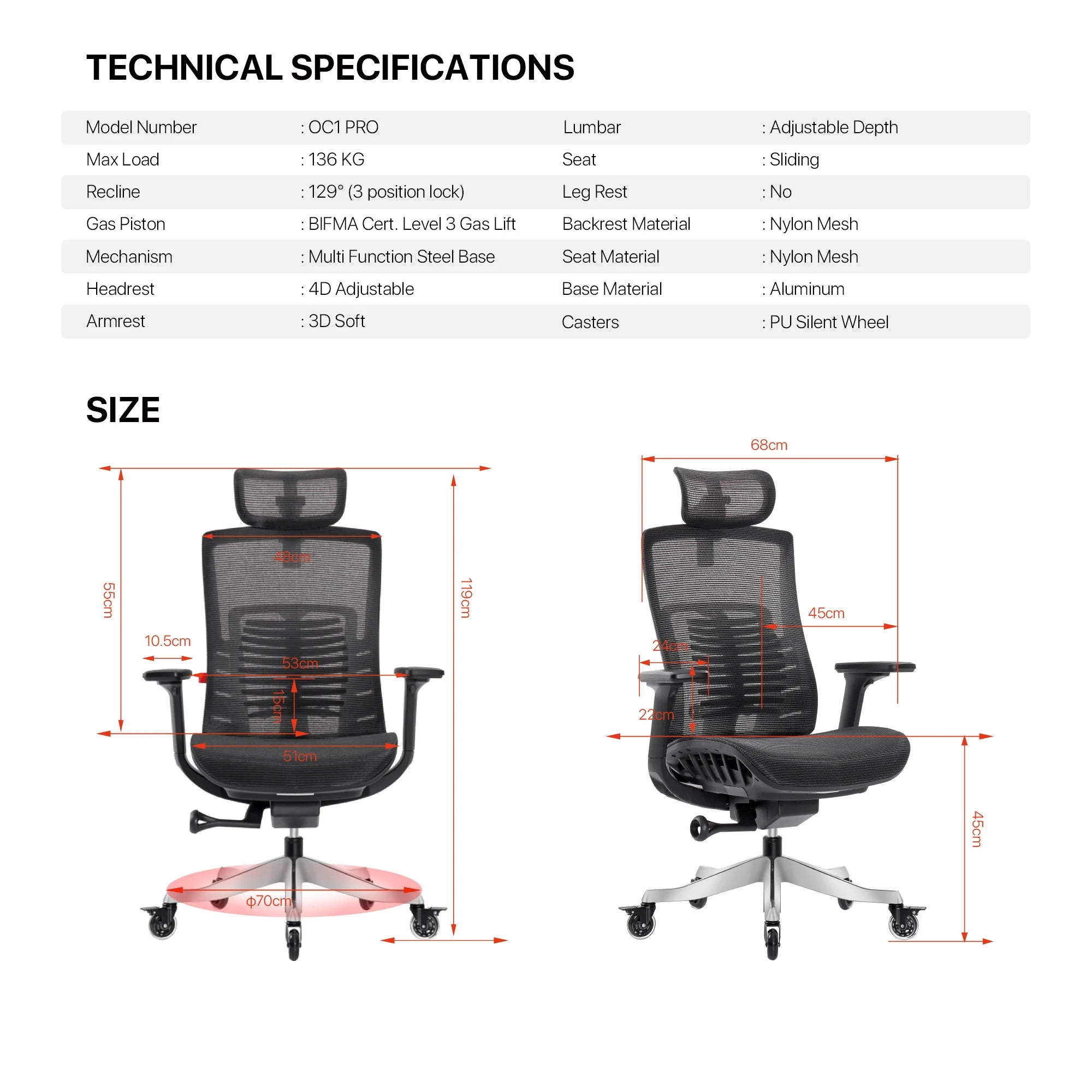 Fantech oc1 pro ergonomic office chair white - desk & chair