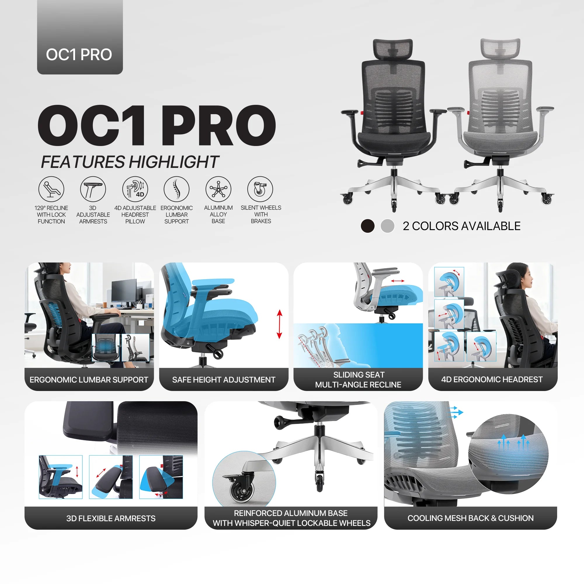 Fantech oc1 pro ergonomic office chair white - desk & chair