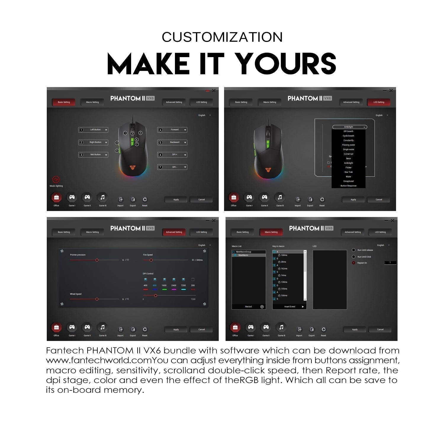 Fantech Phantom Ii Vx6 Neon Macro Gaming Mouse - Gameonjo