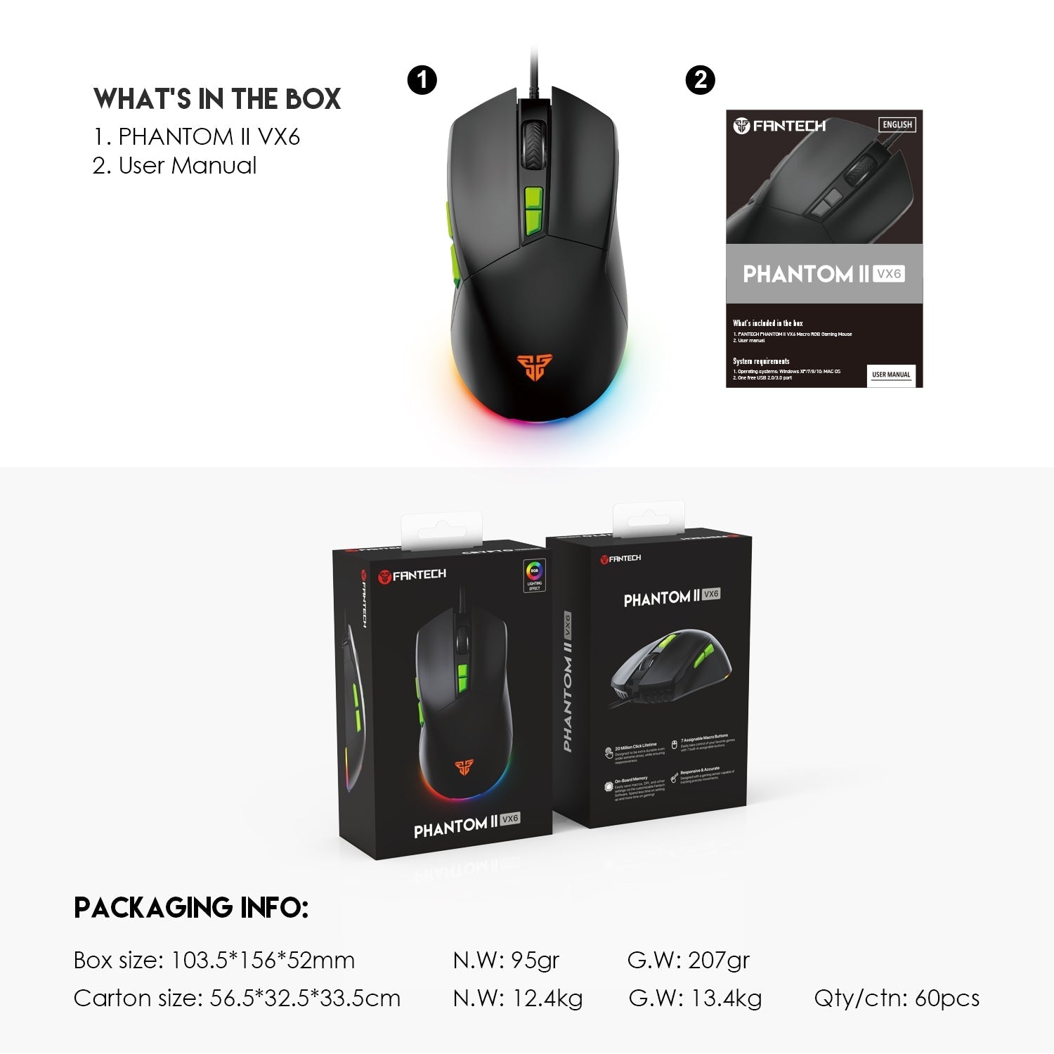 Fantech Phantom Ii Vx6 Neon Macro Gaming Mouse - Gameonjo