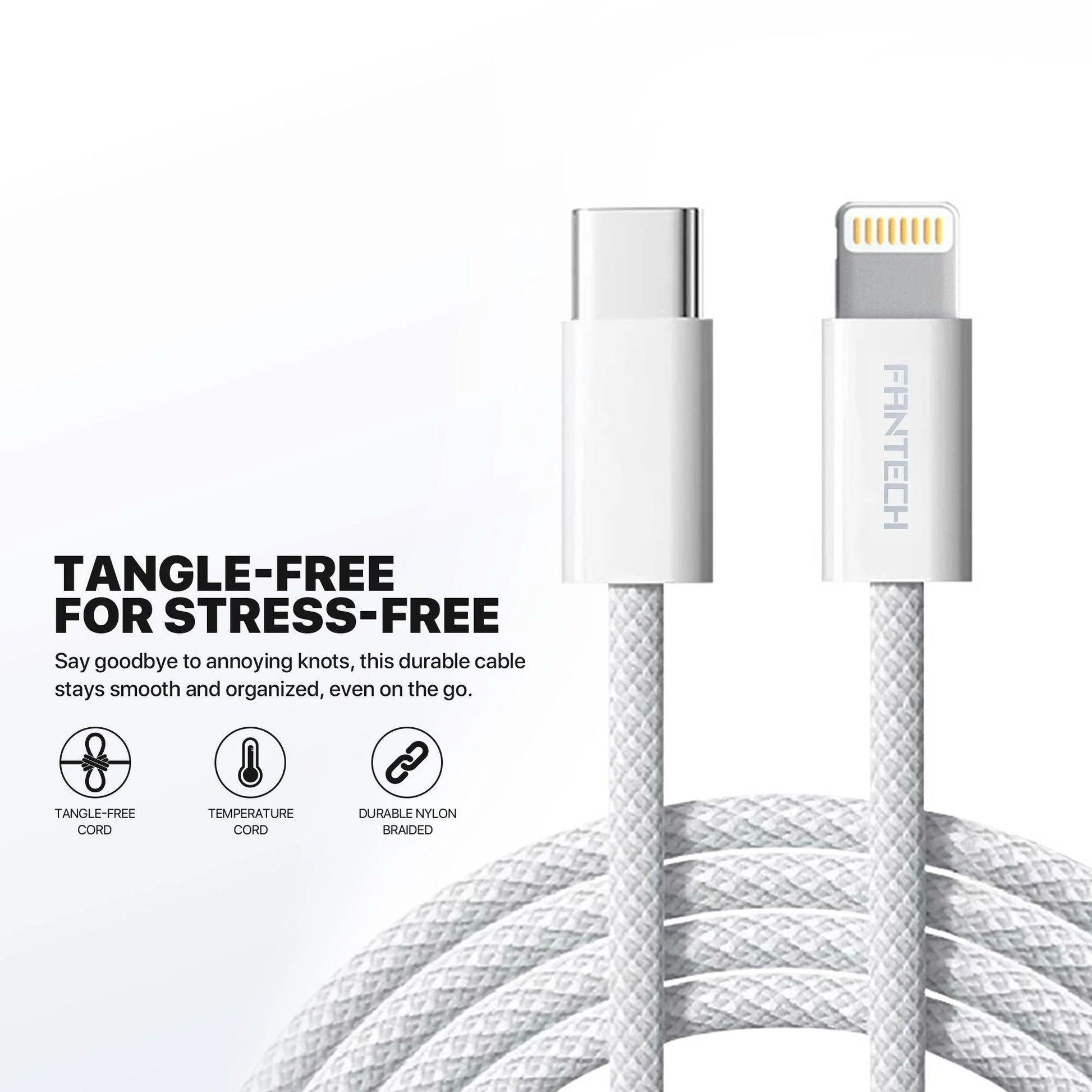 Fantech pk202 20w fast charging plug usb c braided cable power iphone - cables & chargers | mobile essential
