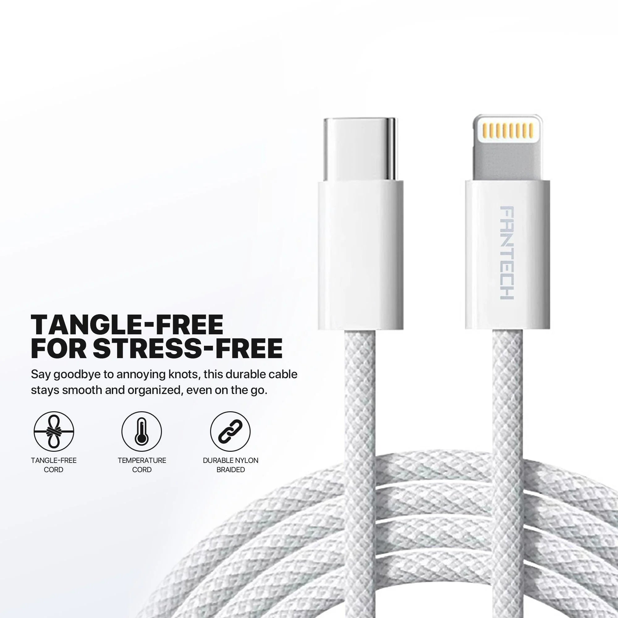 Fantech pk202 20w fast charging plug usb c braided cable power iphone - cables & chargers | mobile essential