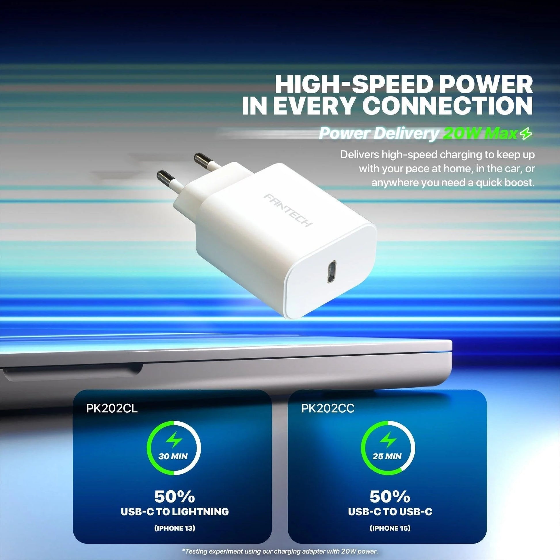 Fantech pk202 20w fast charging plug usb c braided cable power iphone - cables & chargers | mobile essential