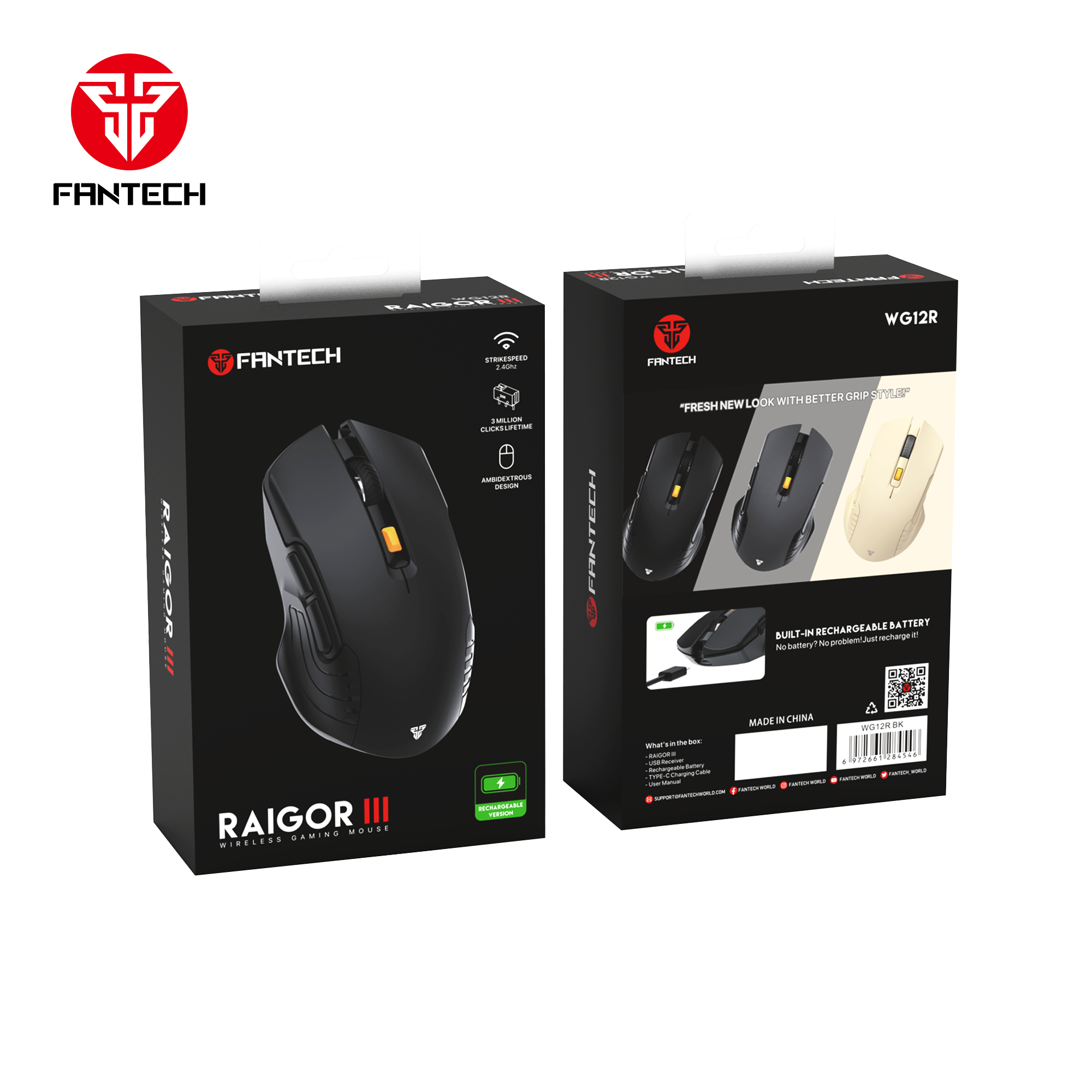Fantech Raigor Gen Iii Wg12r Rechargeable Mouse Wireless Gaming - Gameonjo