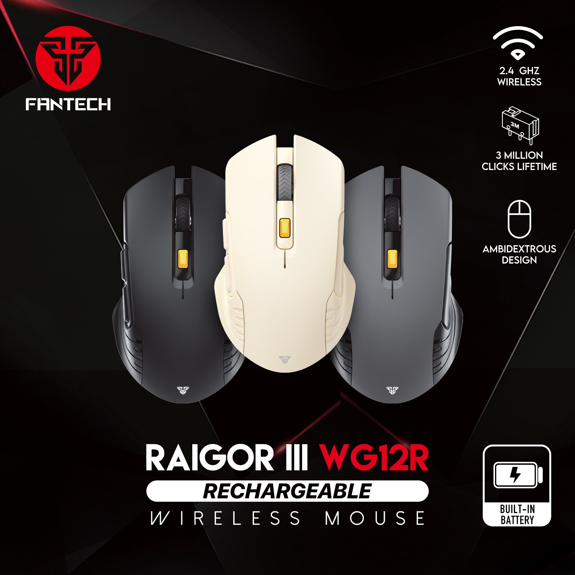 Fantech Raigor Gen Iii Wg12r Rechargeable Mouse Wireless Gaming - Gameonjo