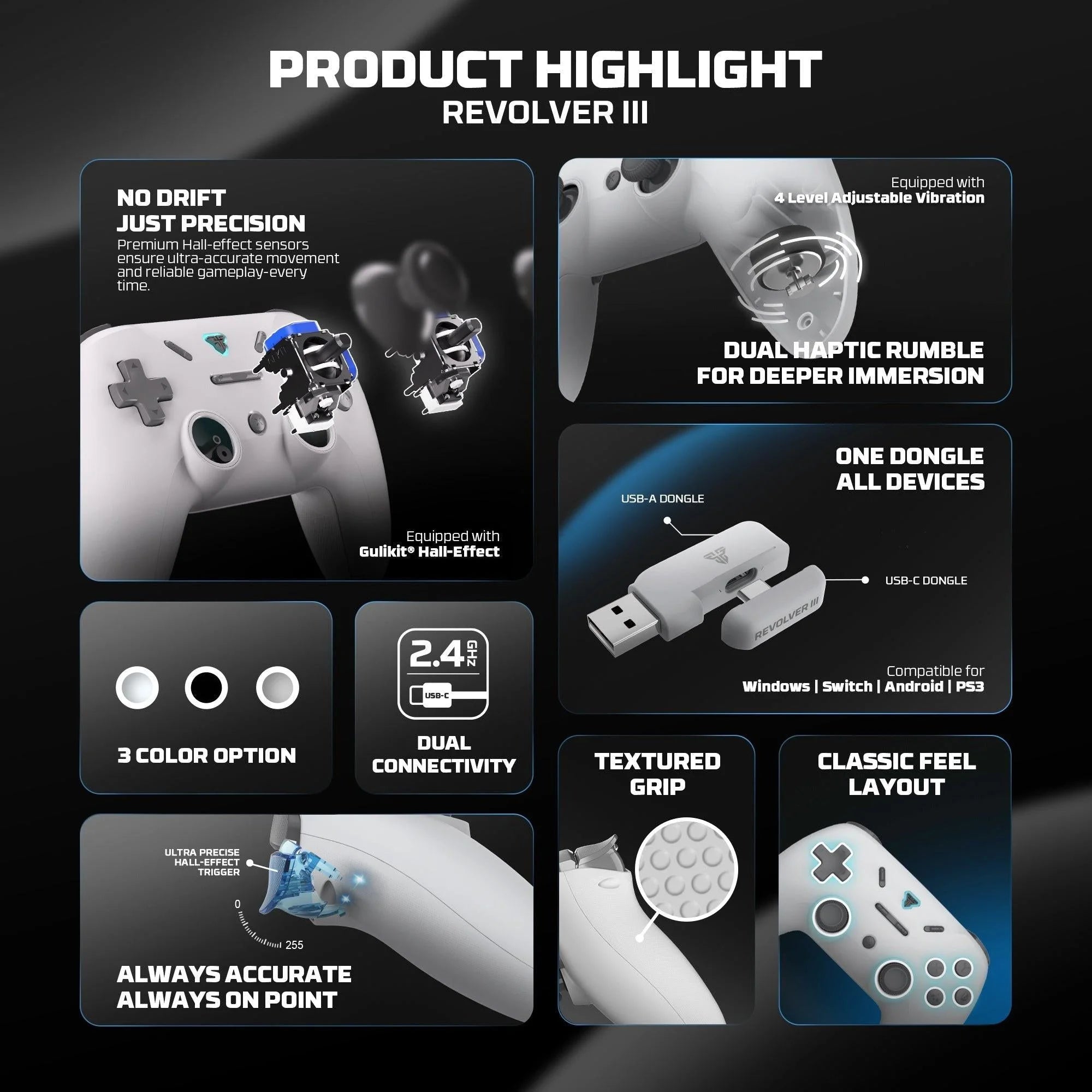 Fantech revolver iii wgp12s - wireless multi-platform gamepad - gray - console | controller