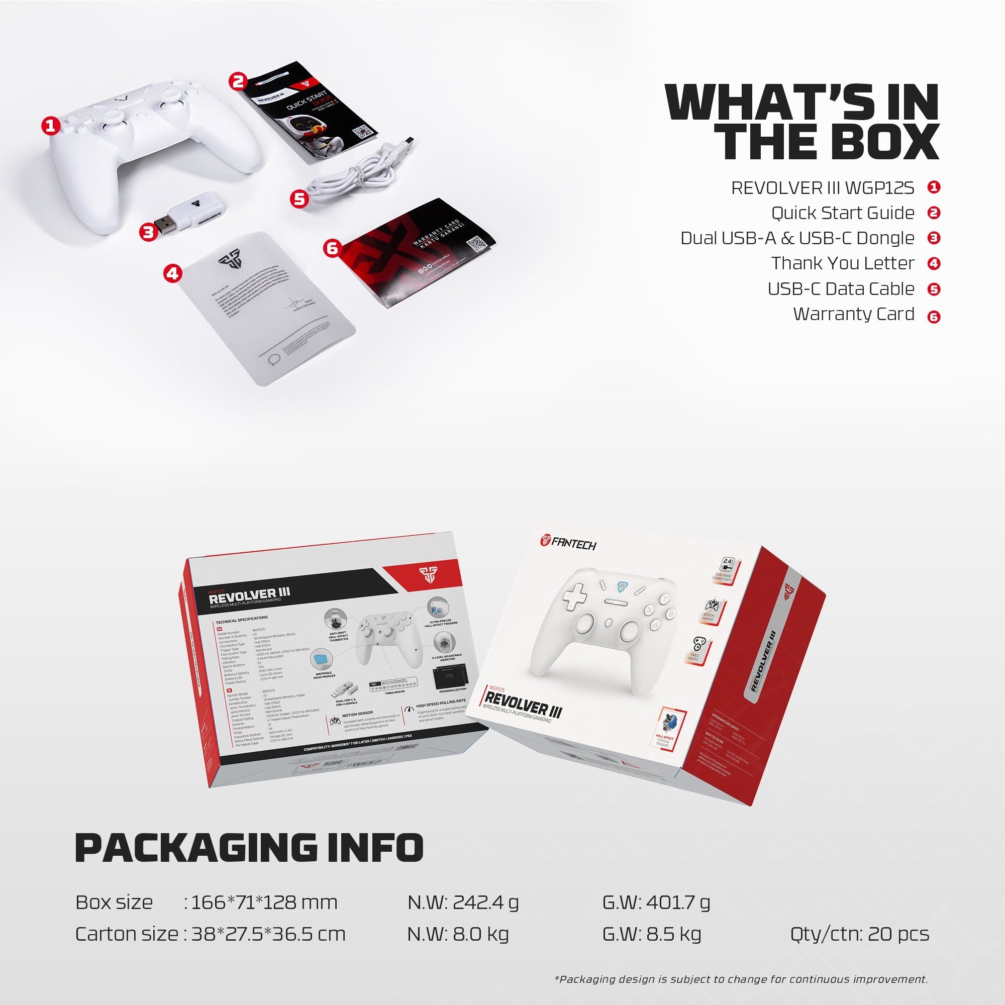 Fantech Revolver Iii Wgp12s - Wireless Multi-platform Gamepad - White