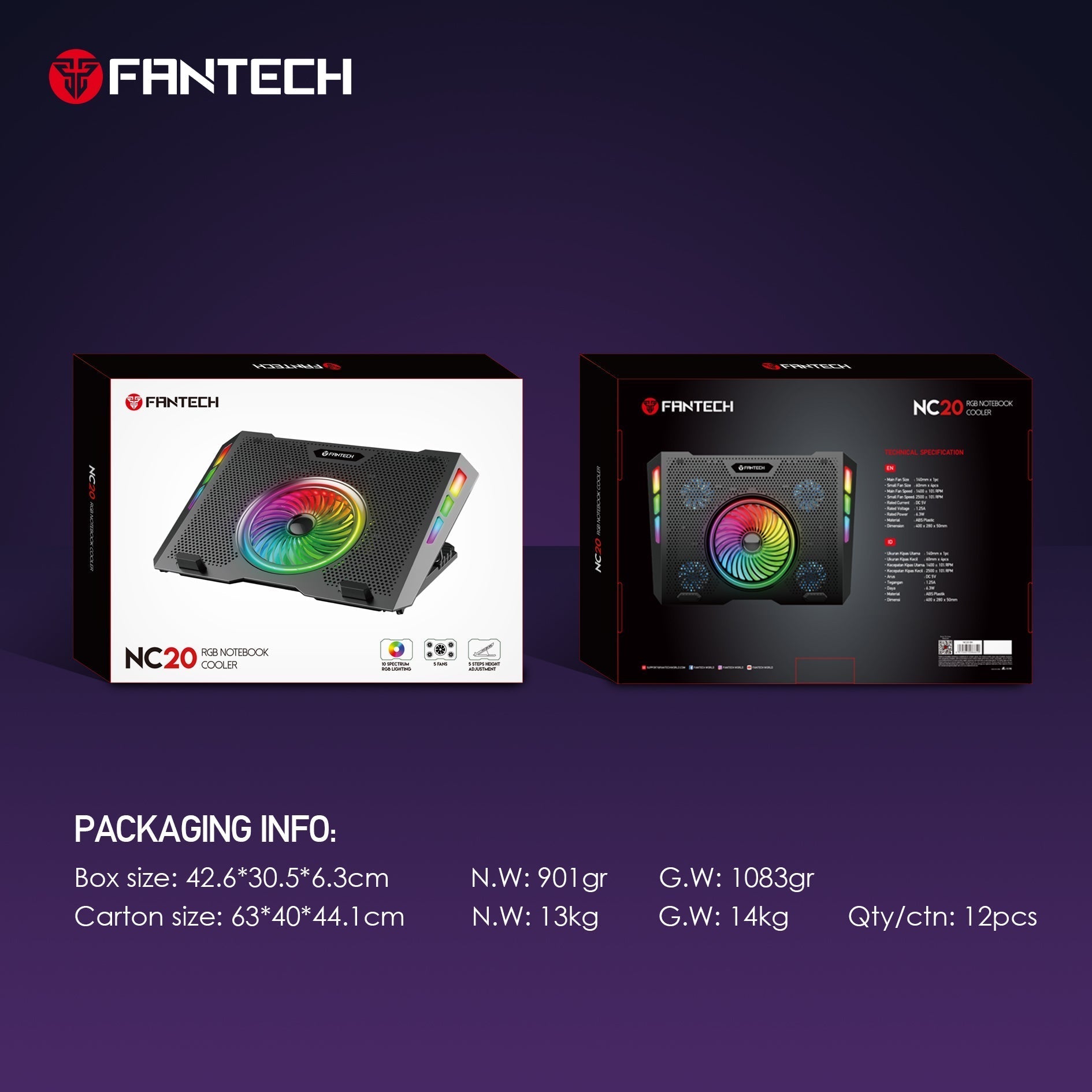 Fantech Rgb Notebook Laptop Cooling Pad Nc20 - Gameonjo