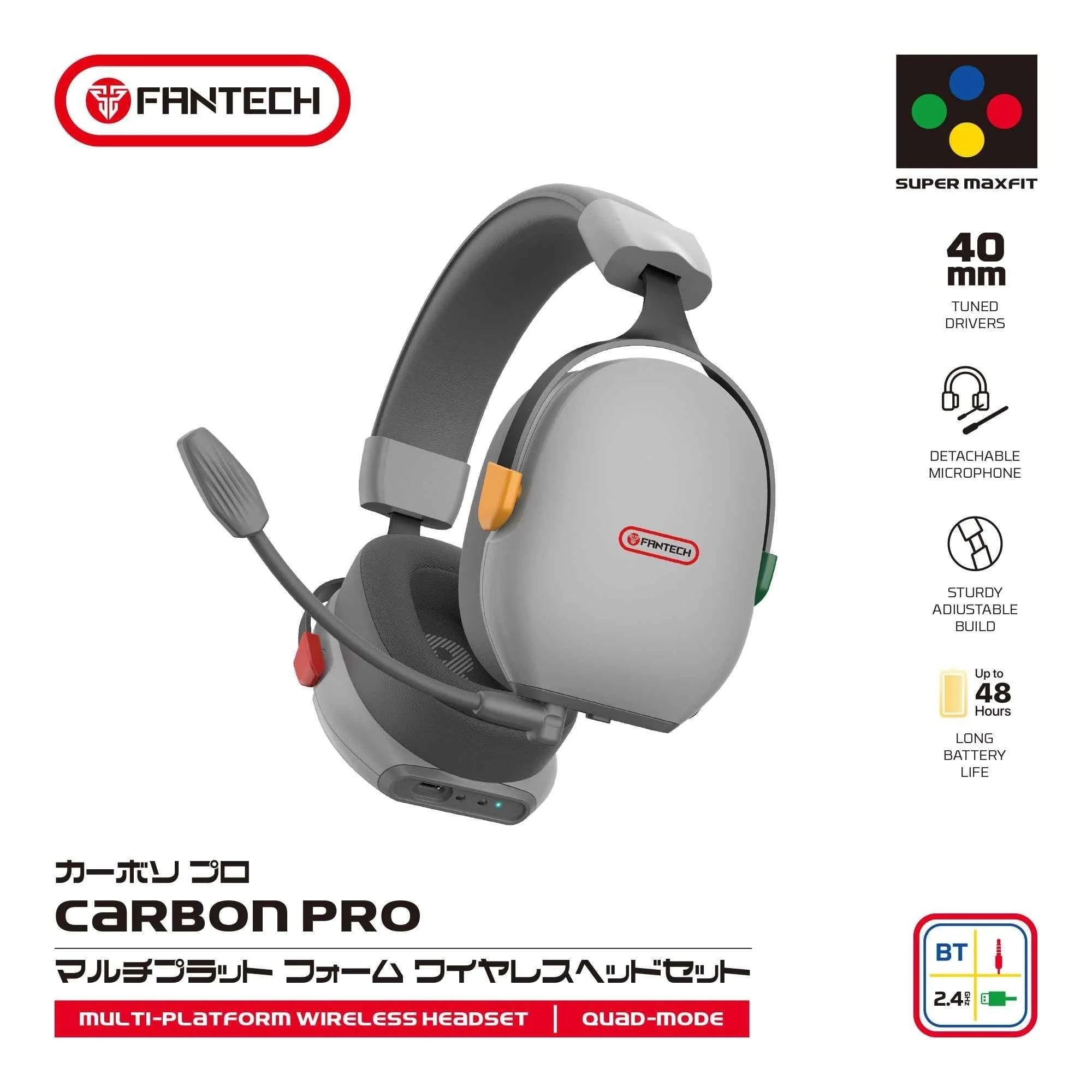 Fantech super maxfit carbon pro bluetooth wireless headset with detachable mic - audio | wireless headset