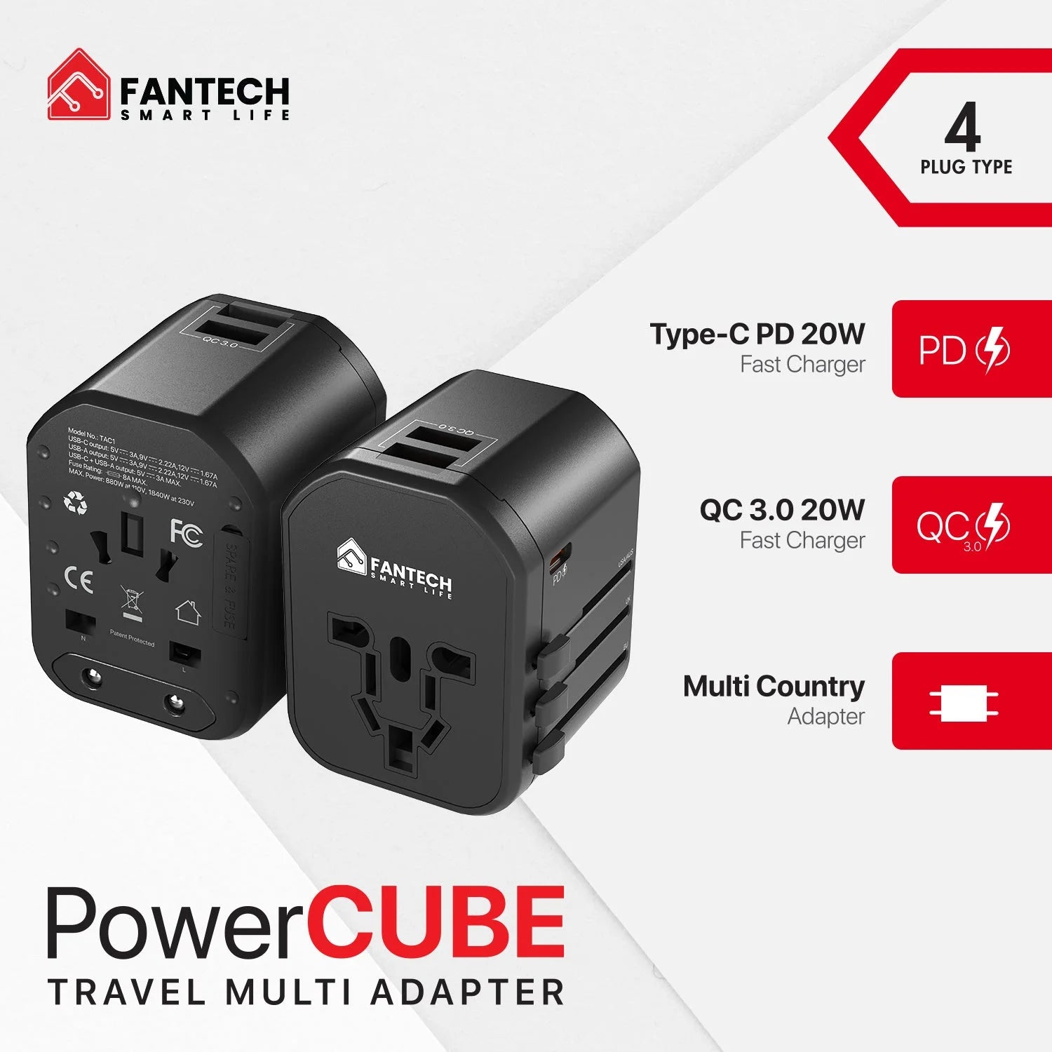Fantech tac1 power cube travel multi adapter