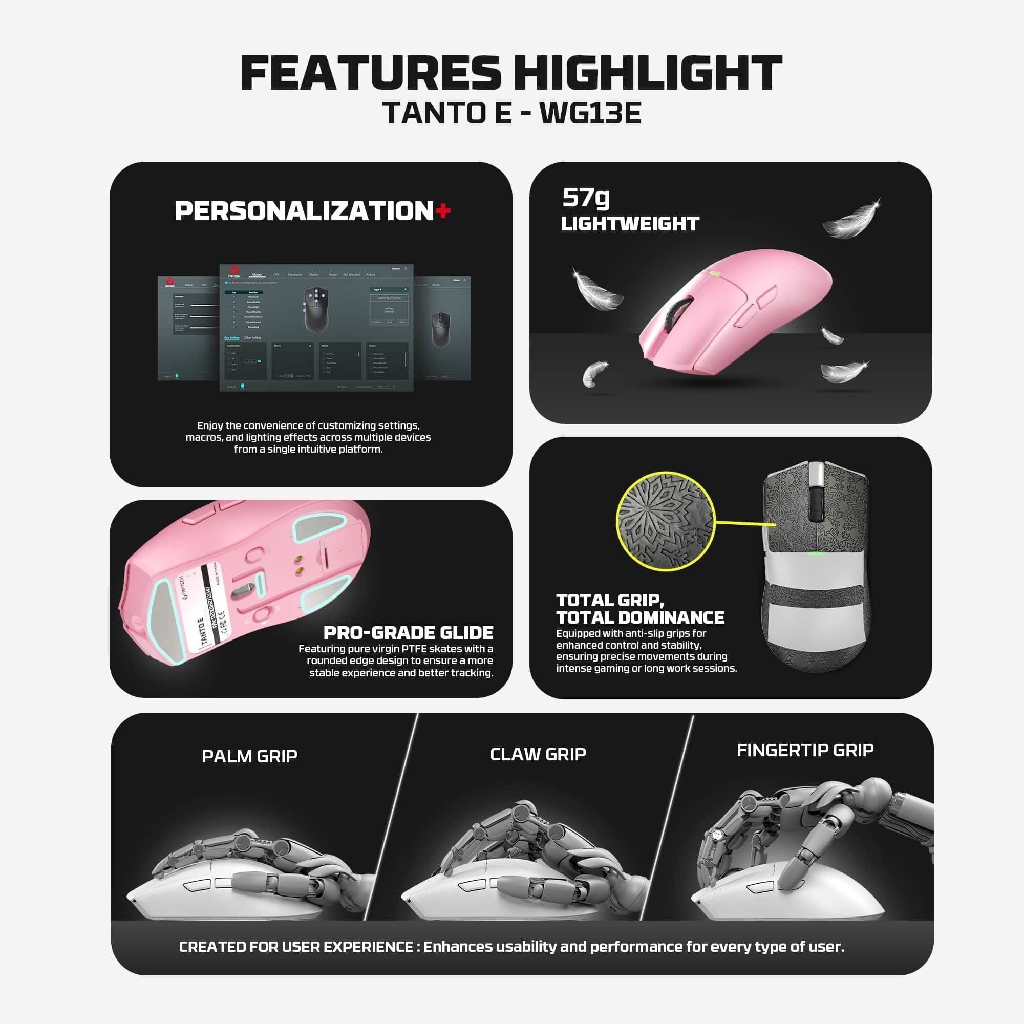 Fantech Tantoe Wg13e Wireless Mouse Three-mode Switching and Magnetic Pink