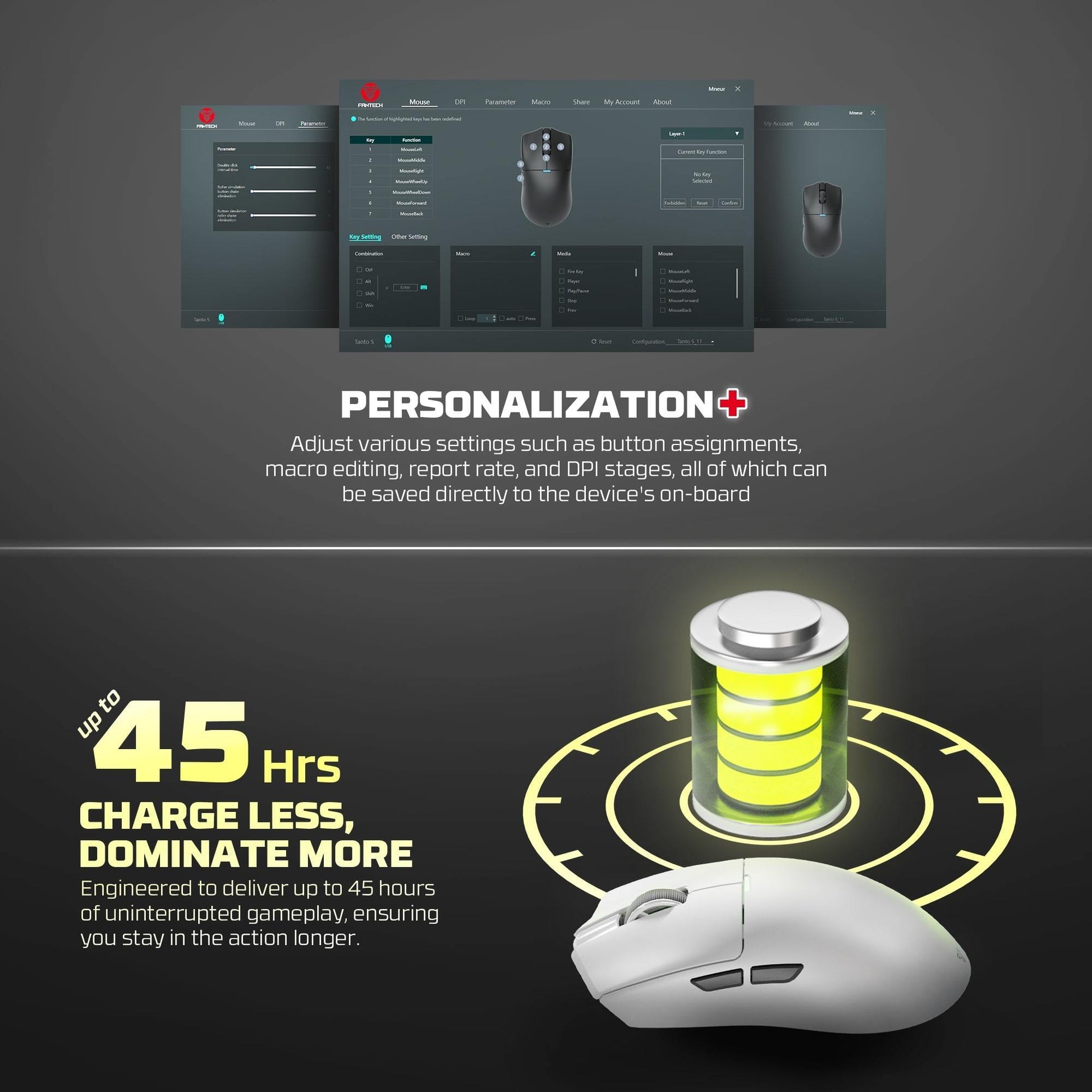 Fantech Tantoe Wg13e Wireless Mouse Three-mode Switching and Magnetic Pink