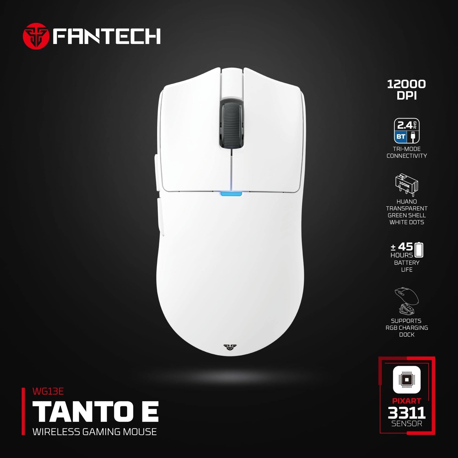 Fantech Tantoe Wg13e Wireless Mouse Three-mode Switching and Magnetic Black