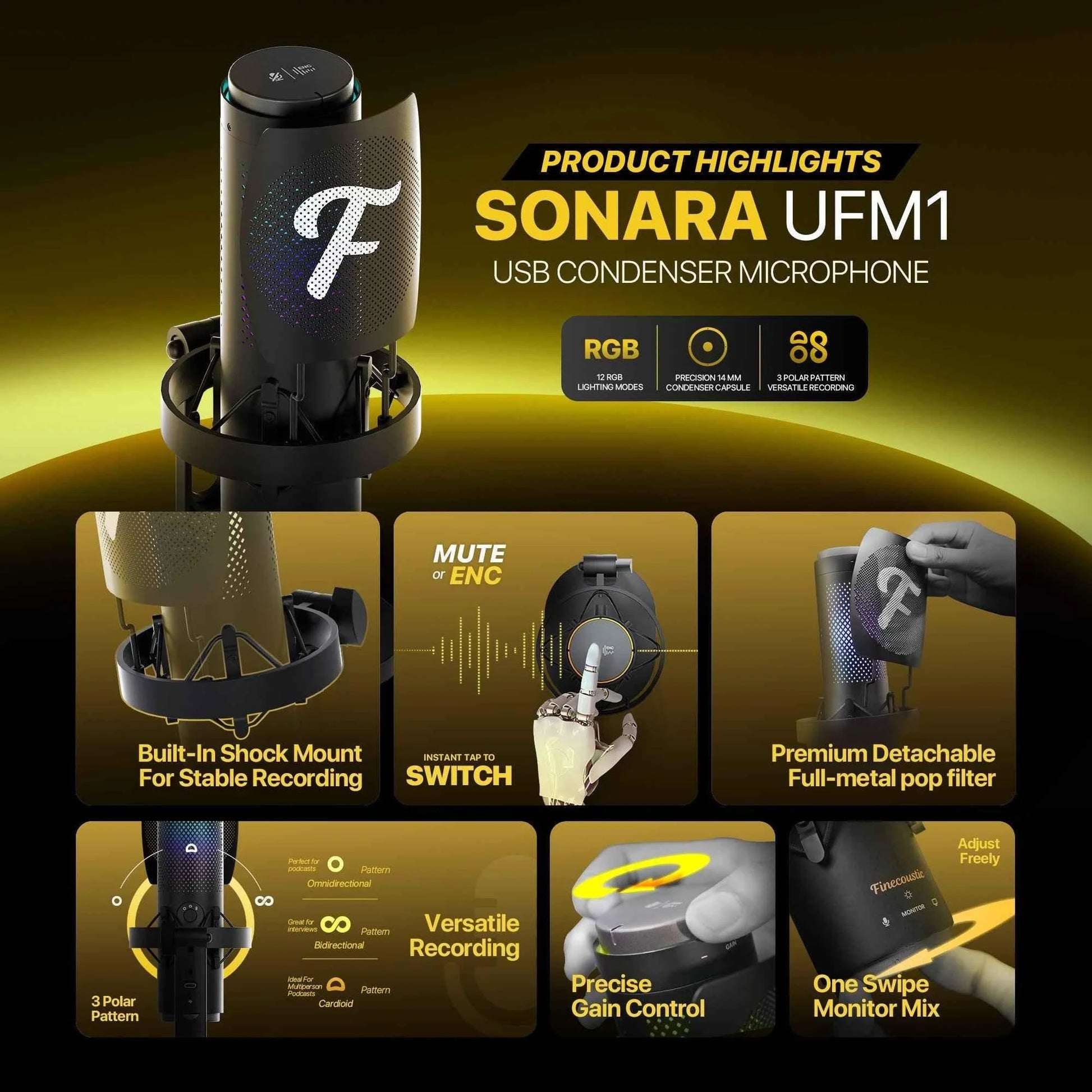 Fantech ufm1 finecoustic sonara condenser microphone - streaming