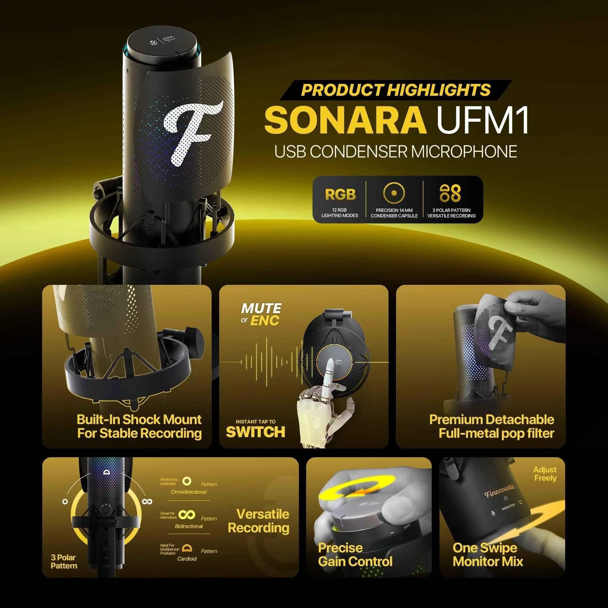 Fantech ufm1 finecoustic sonara condenser microphone - streaming