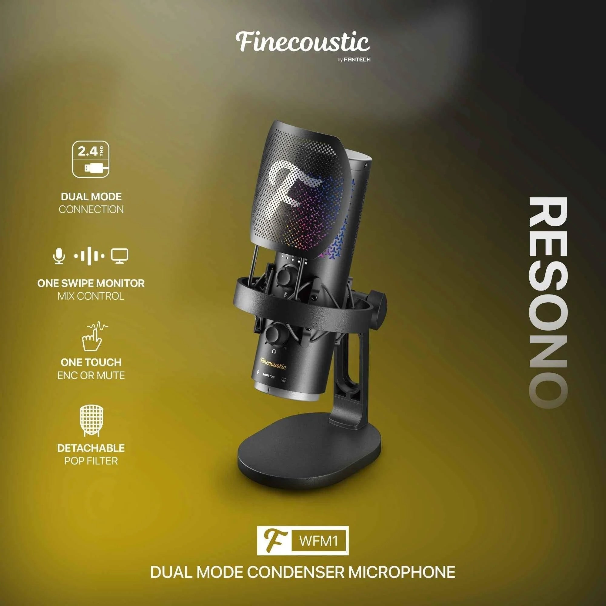 Fantech wfm1 finecoustic resono condenser wireless microphone - streaming