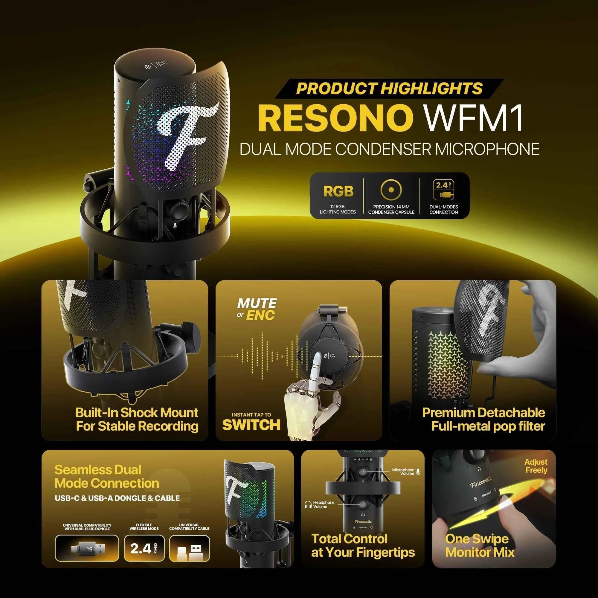Fantech wfm1 finecoustic resono condenser wireless microphone - streaming