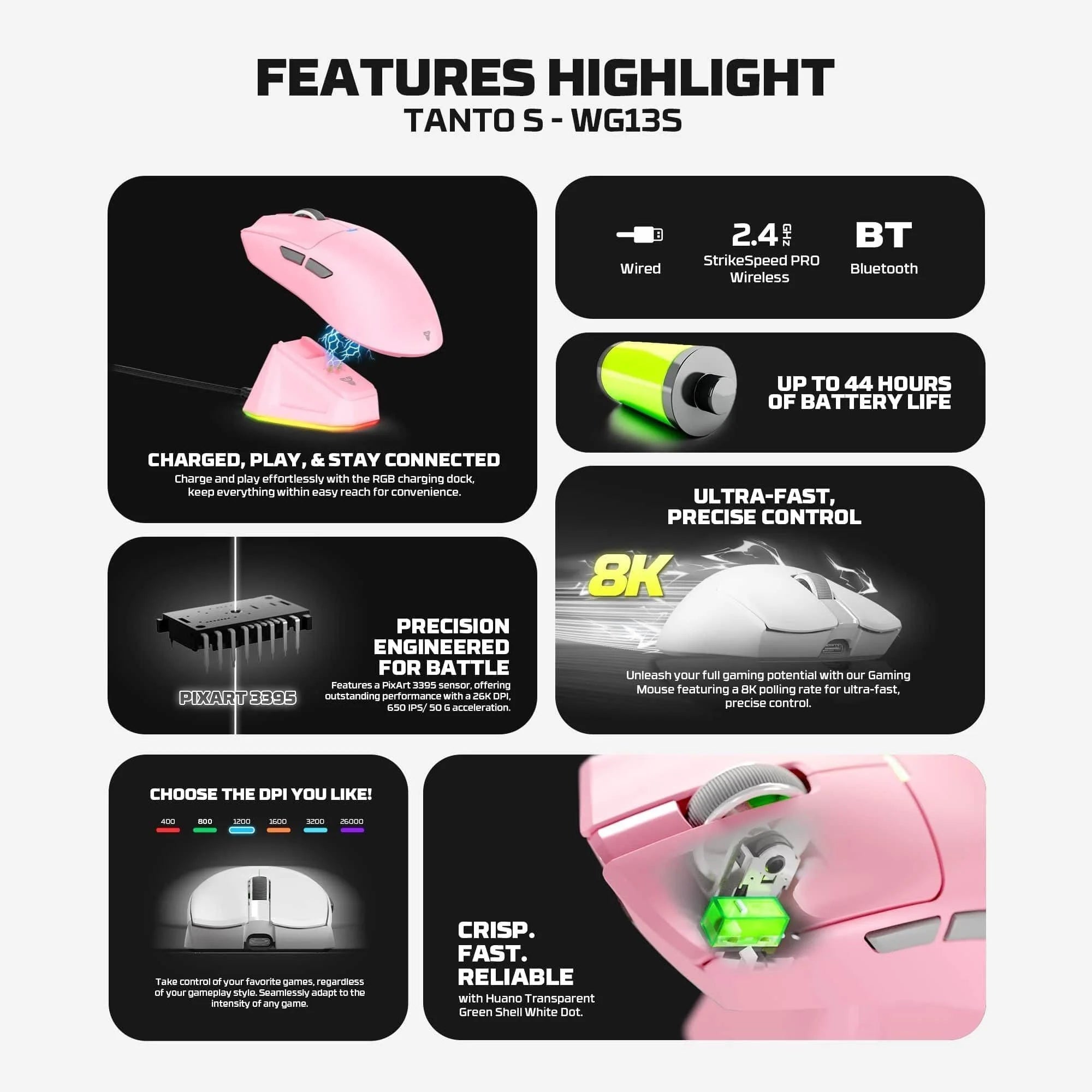 Fantech wg13s tanto s wireless gaming mouse 8k - mouse