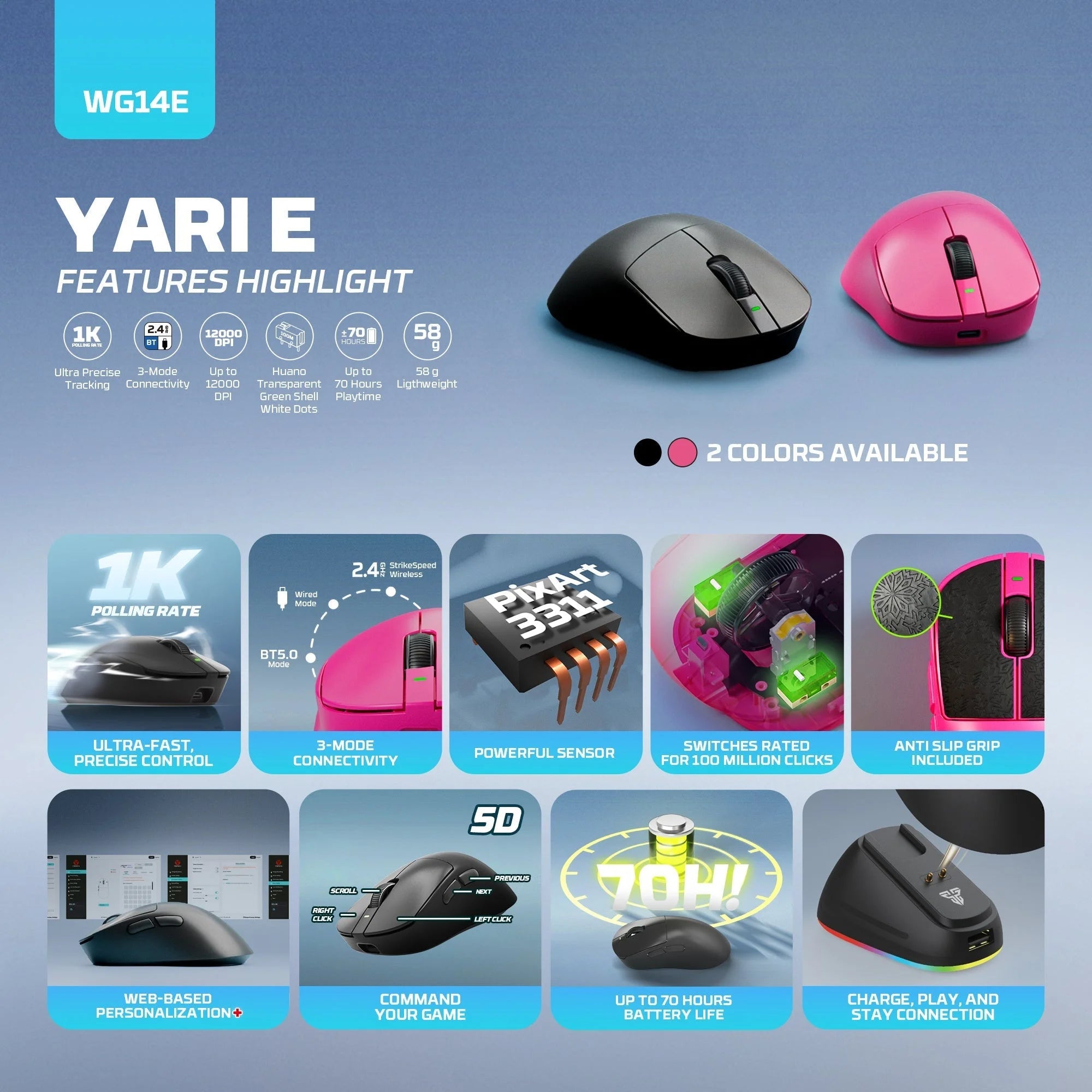 Fantech wg14e yari e ergonomic wireless gaming mouse