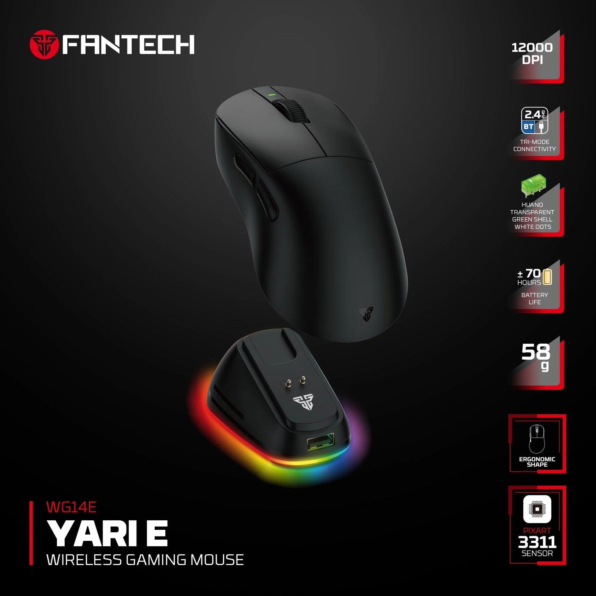 Fantech wg14e yari e ergonomic wireless gaming mouse
