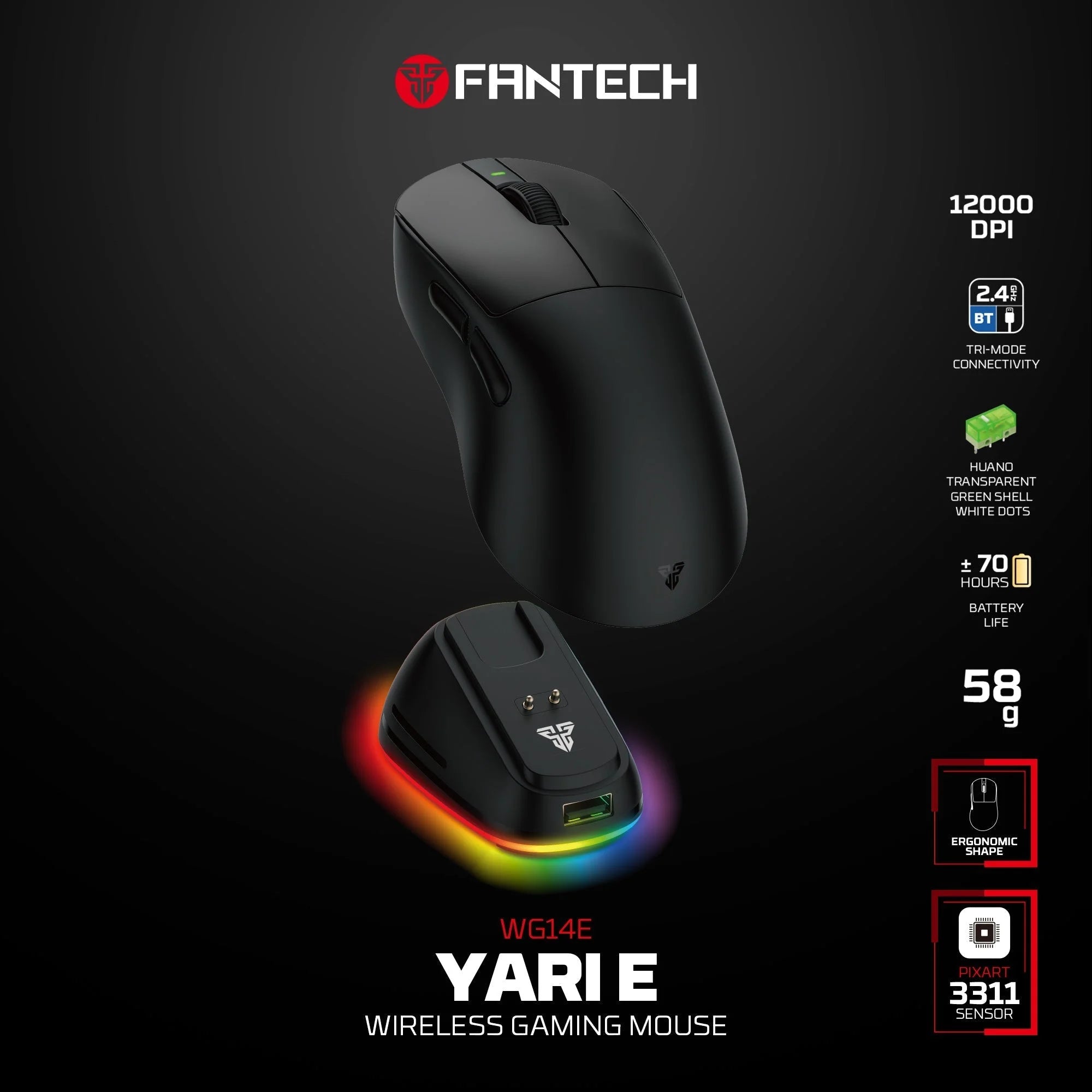 Fantech wg14e yari e ergonomic wireless gaming mouse