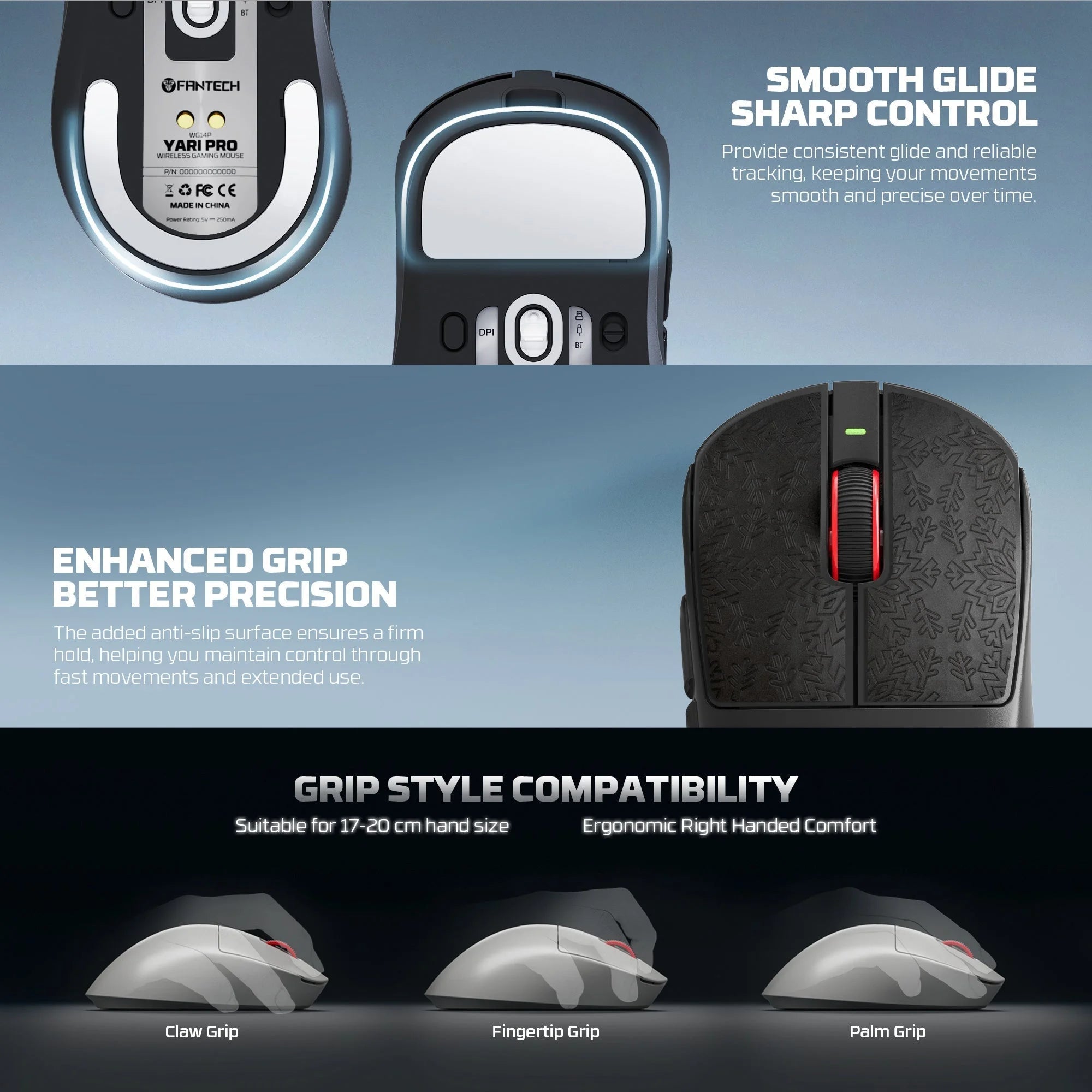 Fantech wg14p lightweight wireless gaming mouse paw3950 sensor 8khz polling mice with rgb charging dock for fps gamers