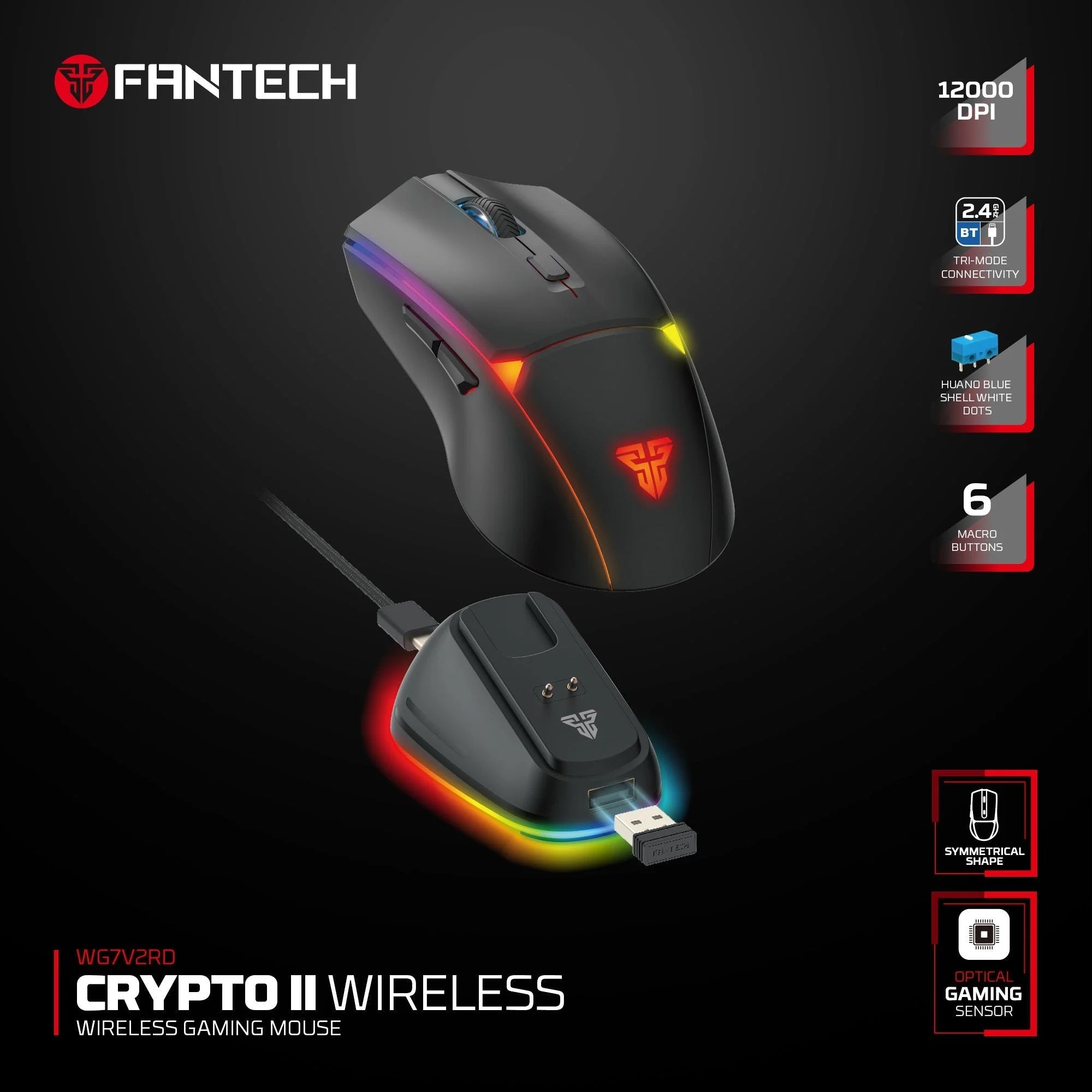 Fantech wg7v2rd crypto ii wireless gaming mouse black