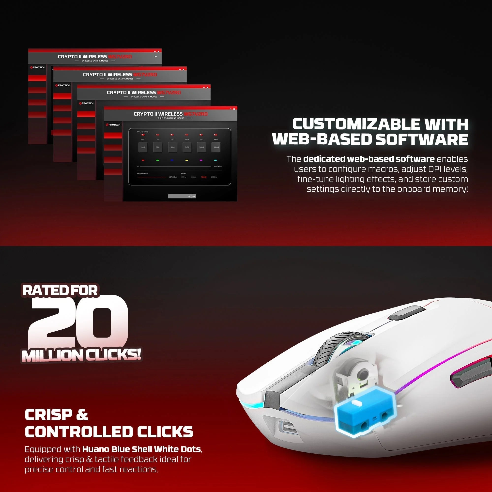 Fantech wg7v2rd crypto ii wireless gaming mouse white