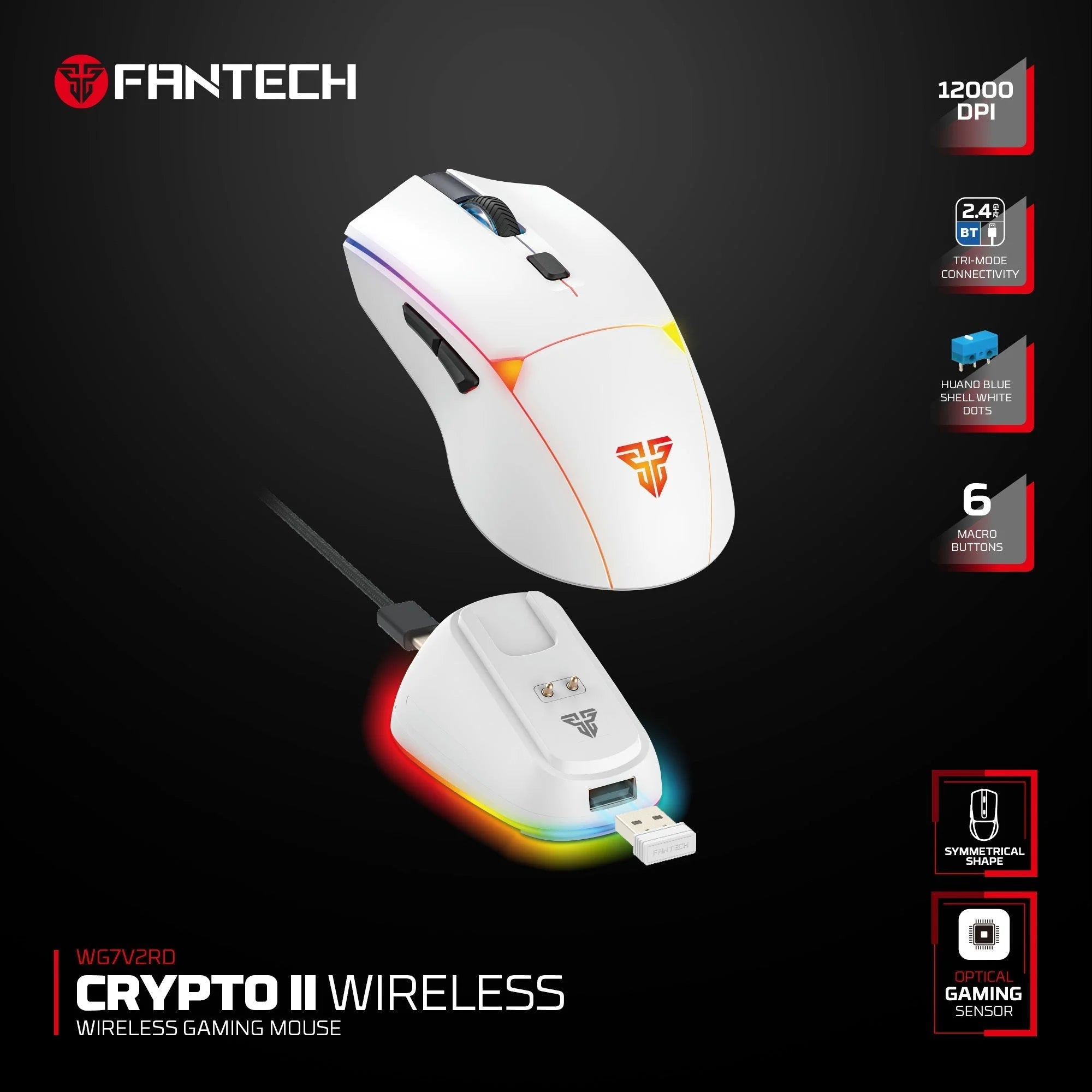 Fantech wg7v2rd crypto ii wireless gaming mouse white