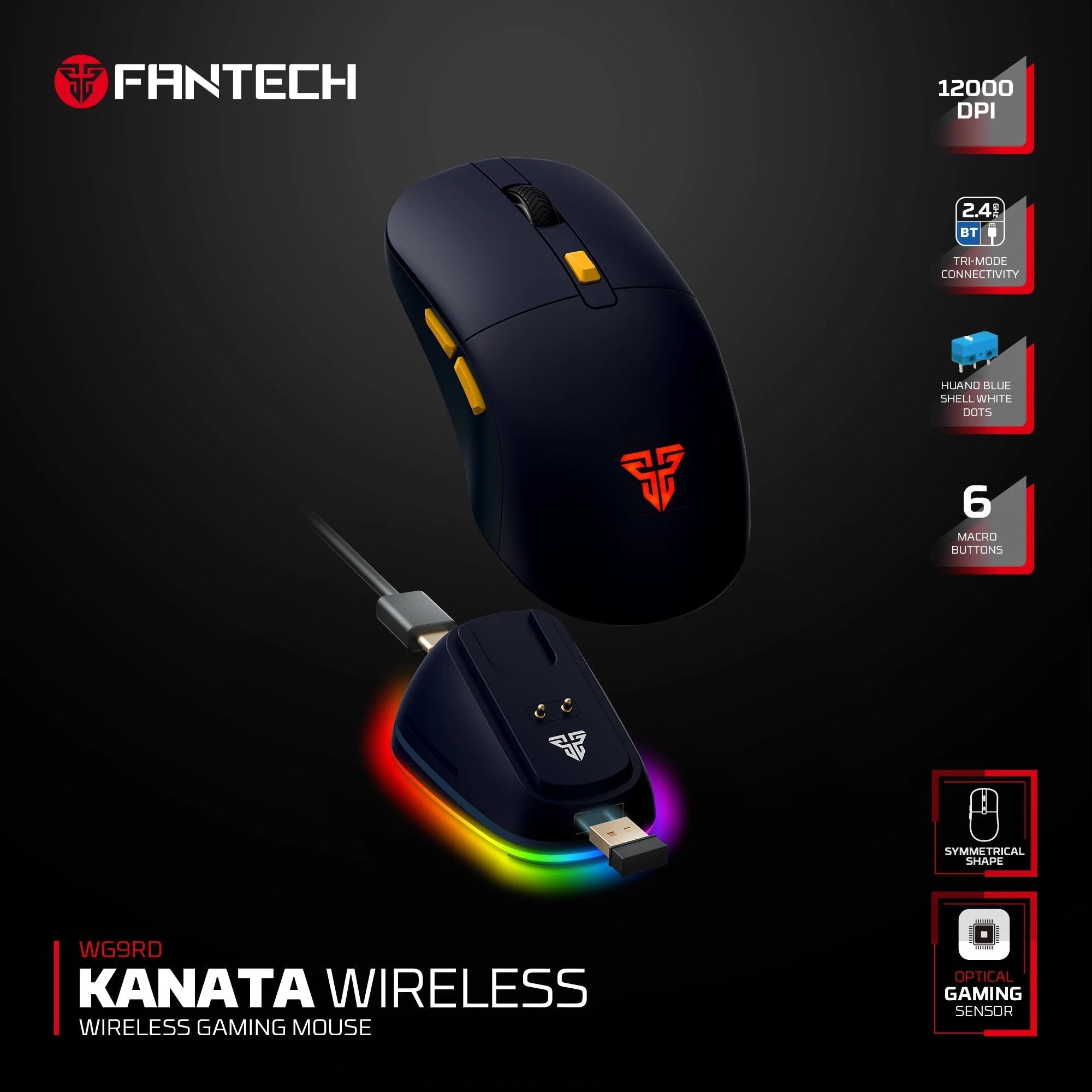 Fantech wg9rd wireless gaming mouse with charging magnetic base three mode 12000dpi customized e-sports gamer mouse