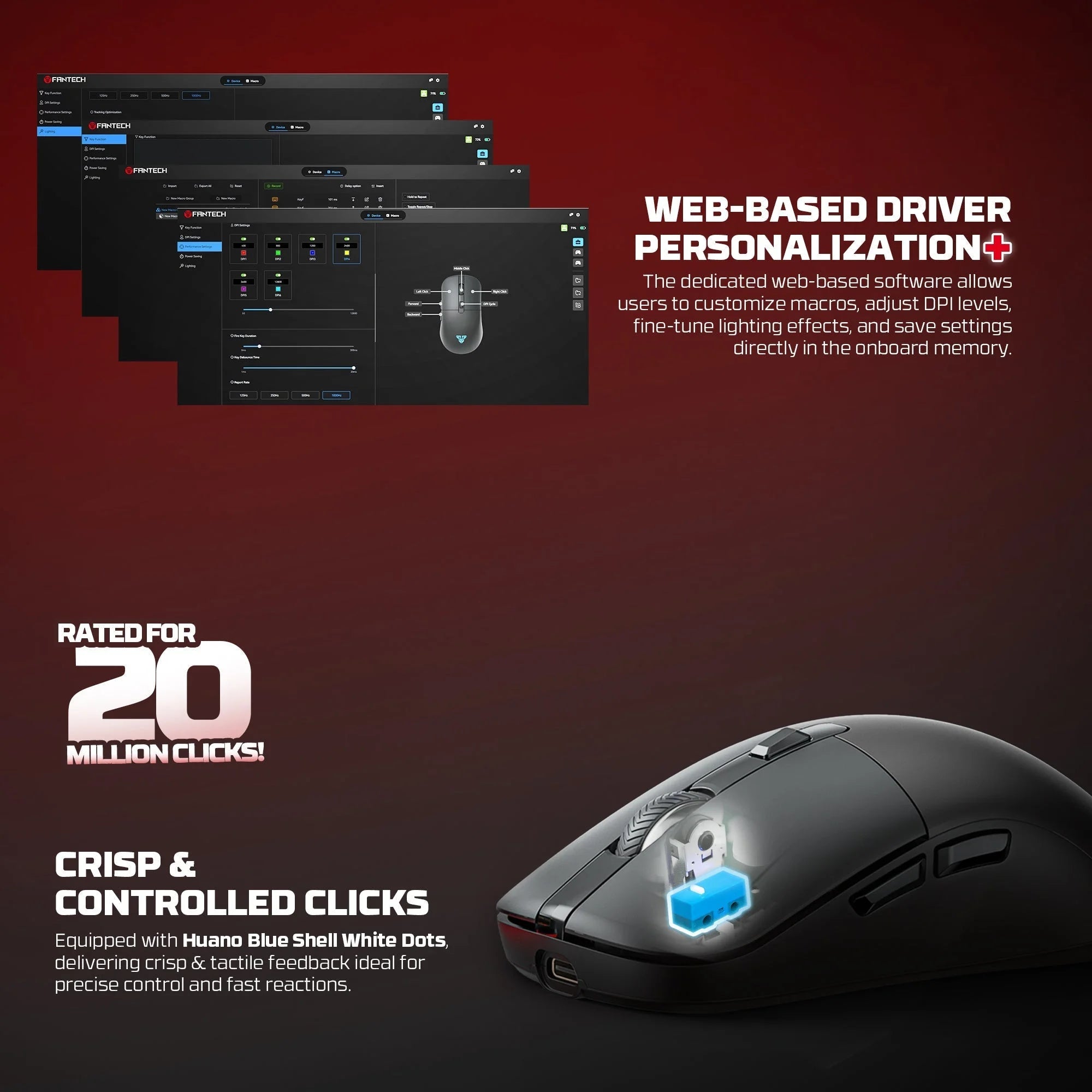 Fantech wg9rd wireless gaming mouse with charging magnetic base three mode 12000dpi customized e-sports gamer mouse