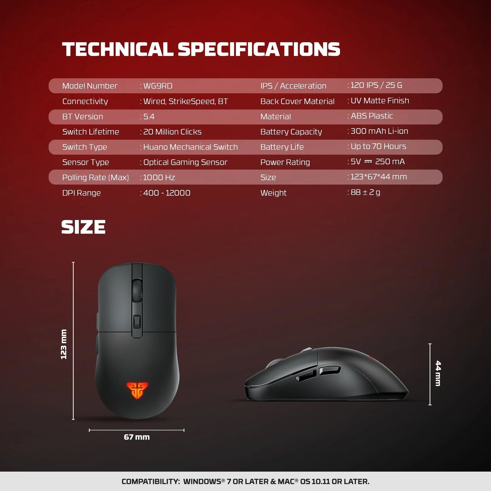 Fantech wg9rd wireless gaming mouse with charging magnetic base three mode 12000dpi customized e-sports gamer mouse