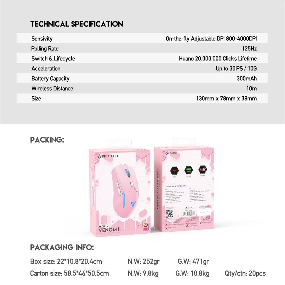 Fantech Wgc2+ Venom Ii Sakura Wireless Mouse - Gameonjo