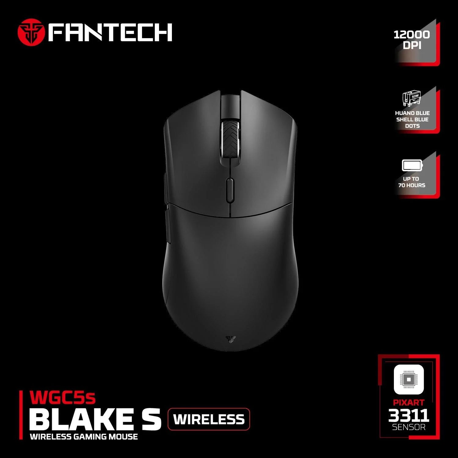 Fantech wgc5s blake s dual mode wireless gaming mouse - black - mouse
